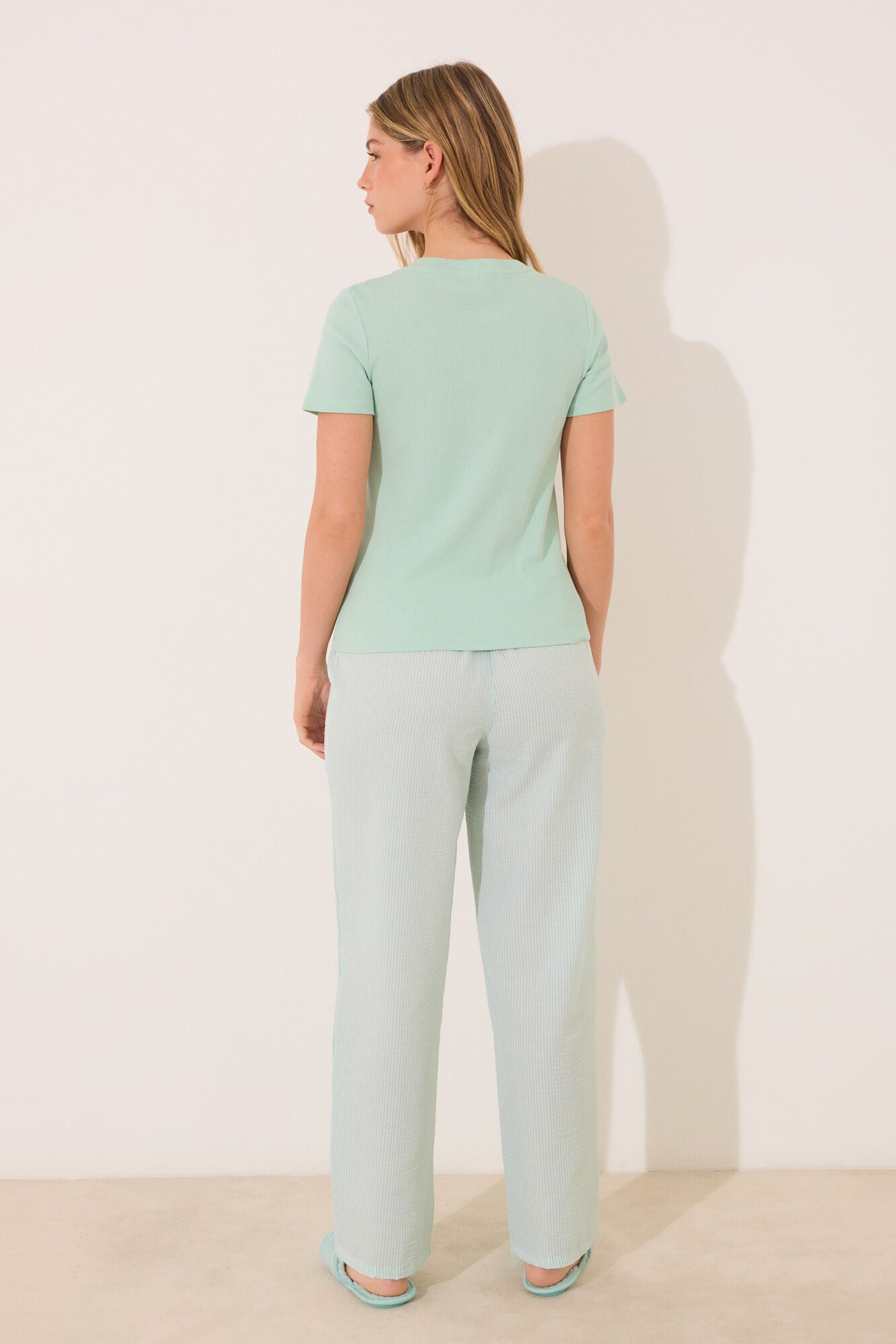 Green cotton short sleeve sleeved pyjamas