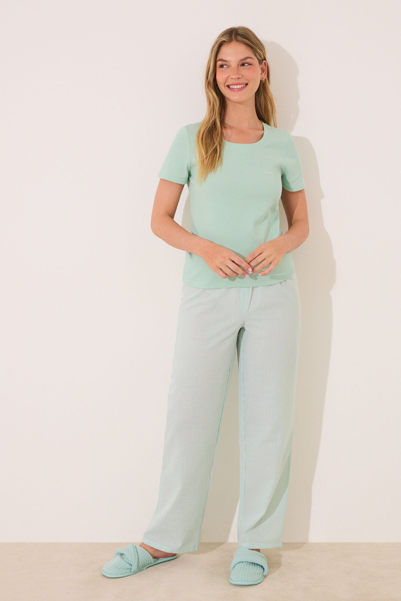Green cotton short sleeve sleeved pyjamas