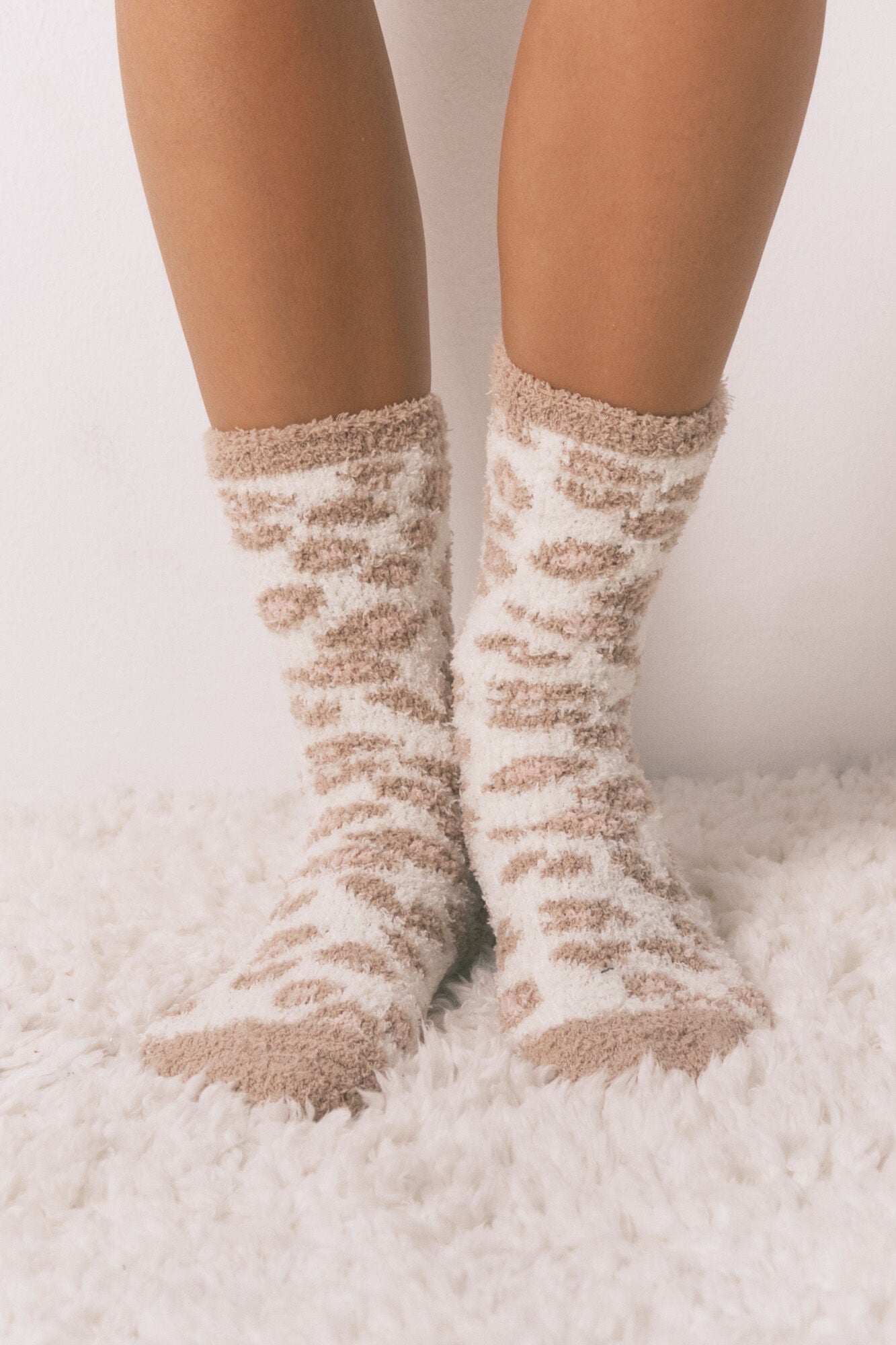Brown leopard print long fur socks