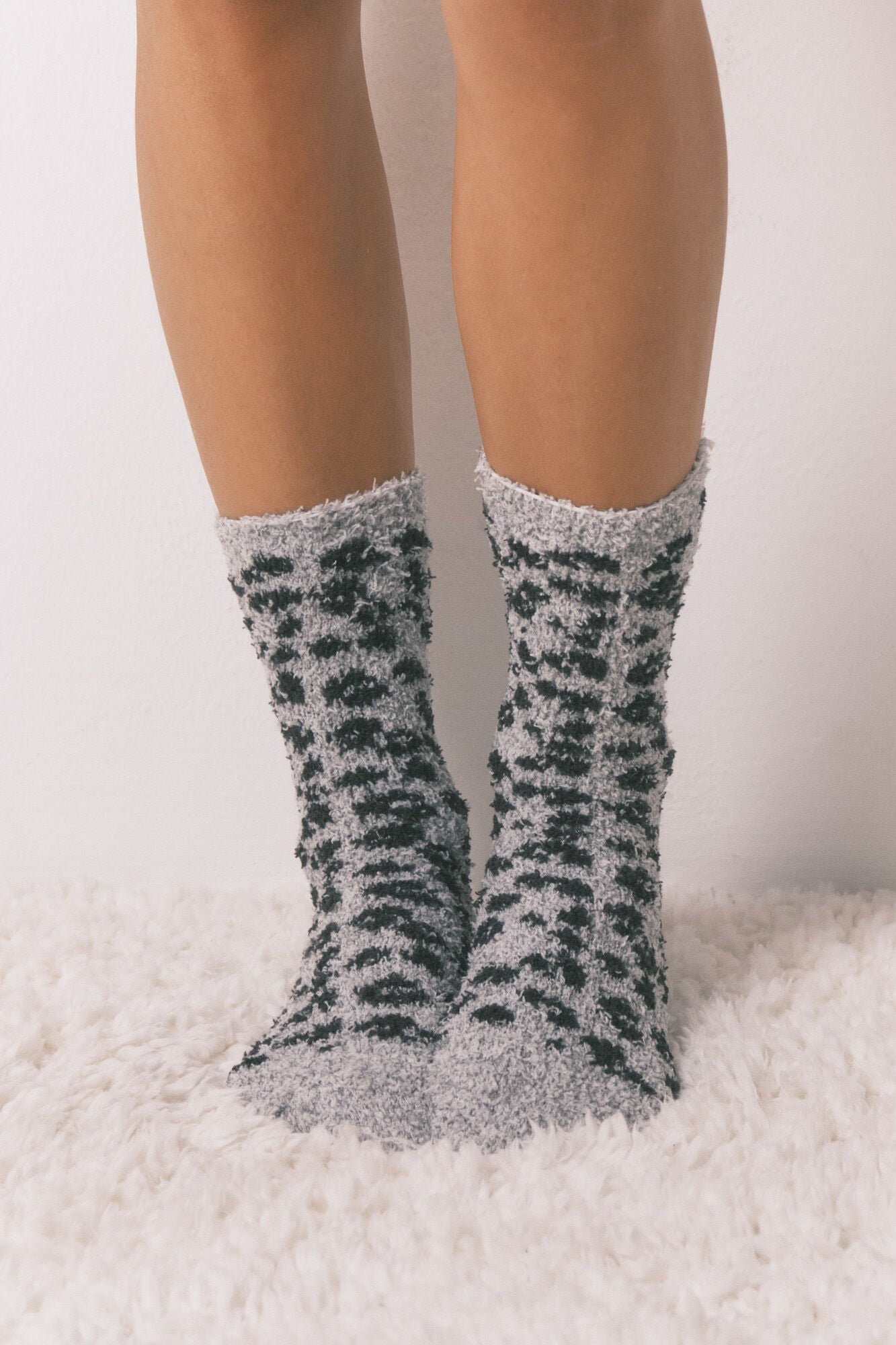 Long gray leopard print fur socks