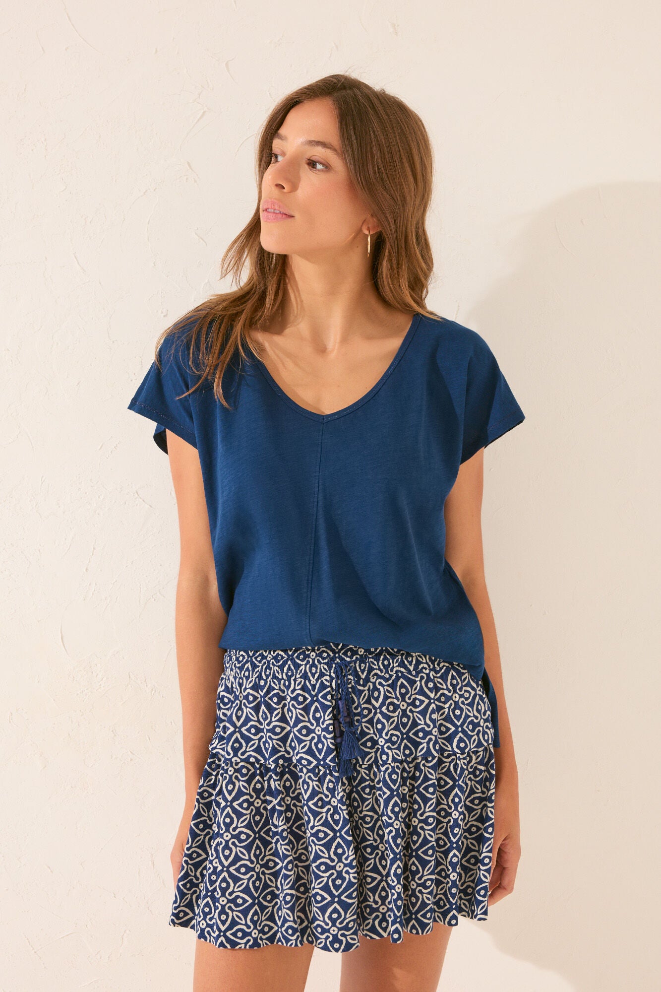 Blue stamp print trouser