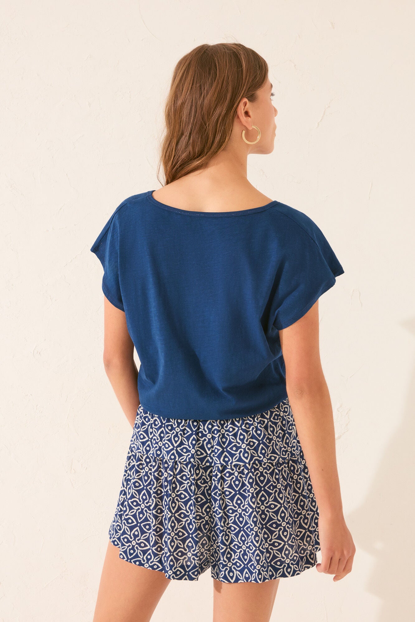 Blue stamp print trouser