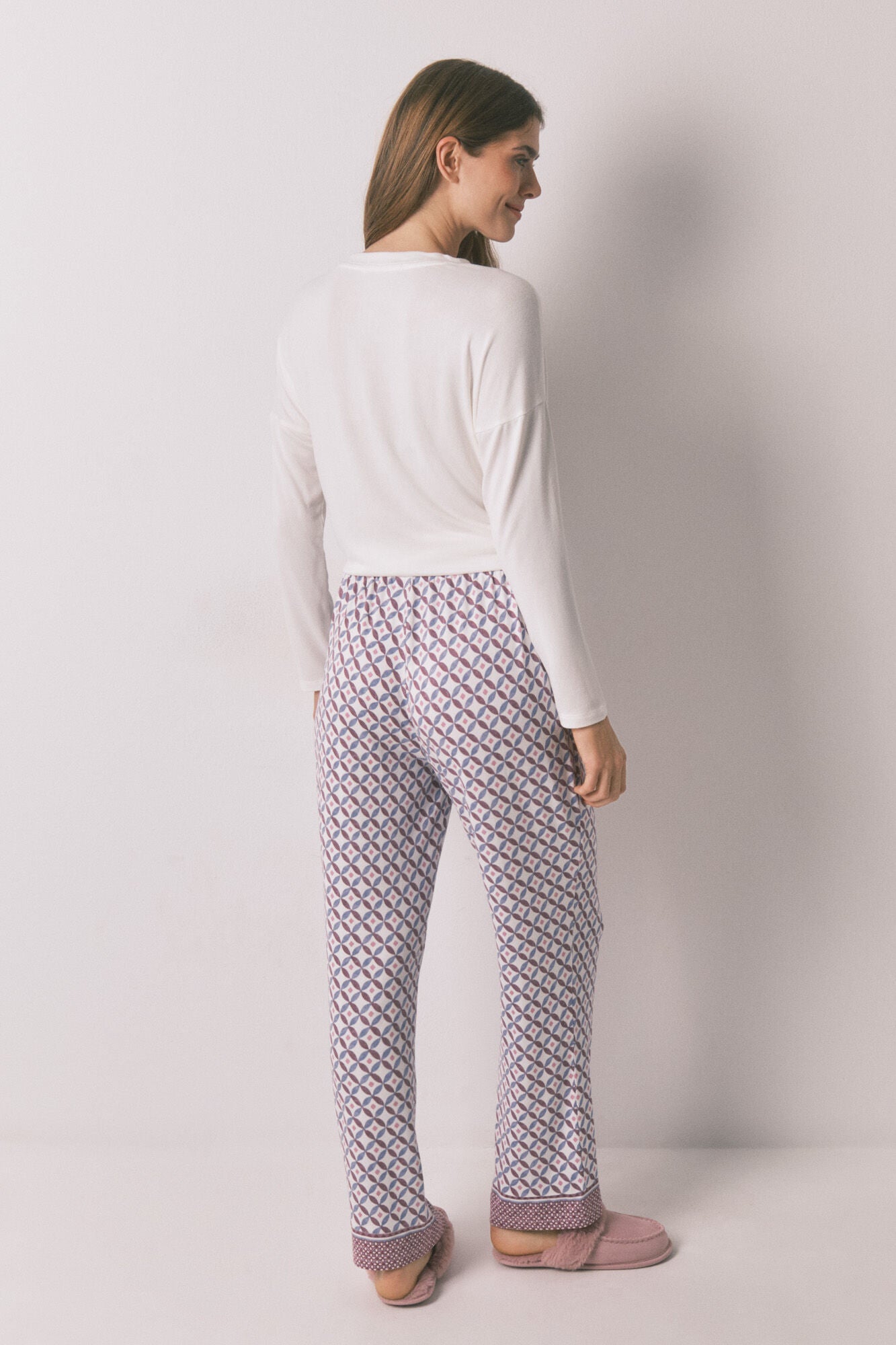 Long, wide-legged soft-knit blue trousers