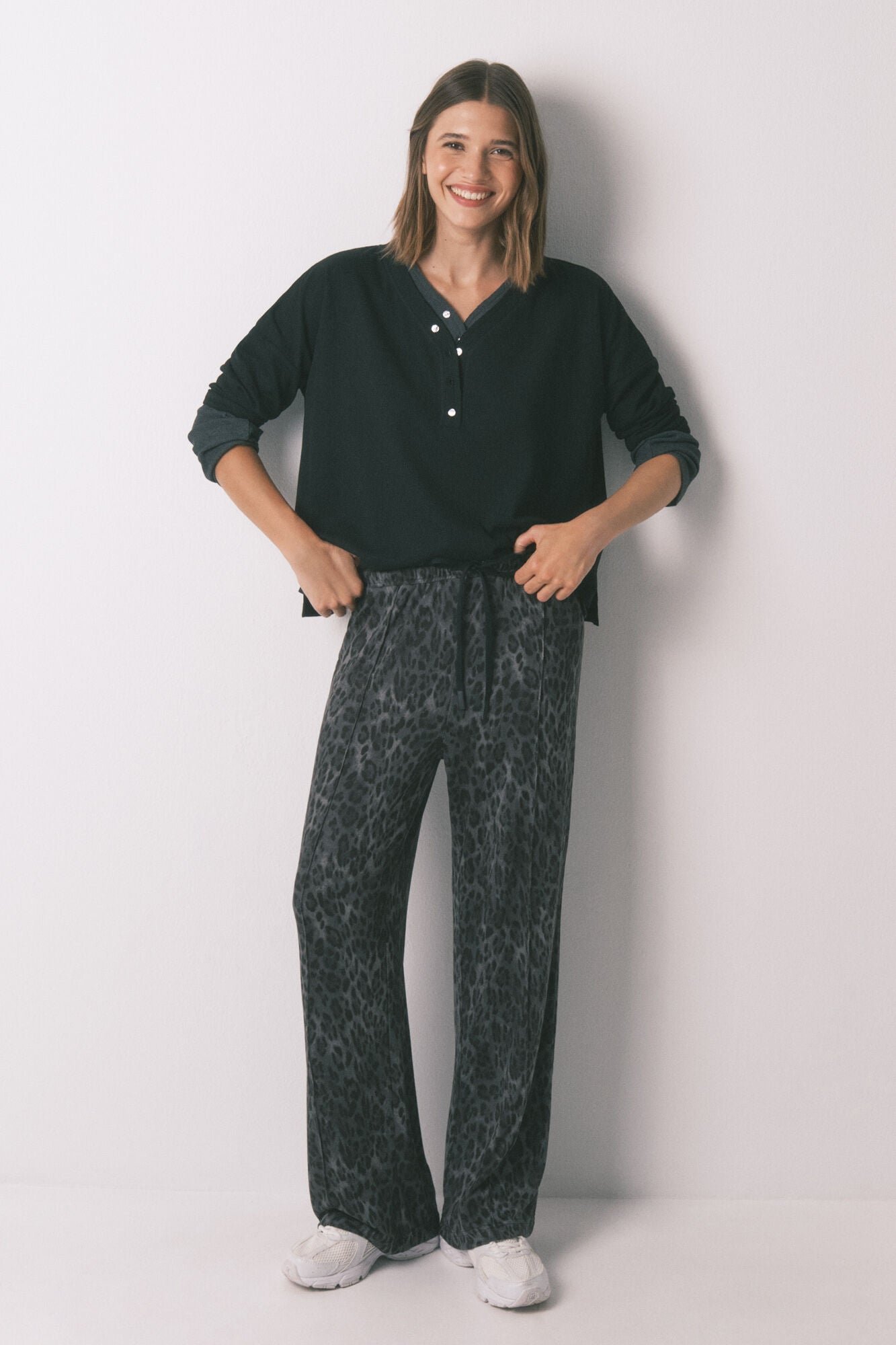 Grey animal print trousers