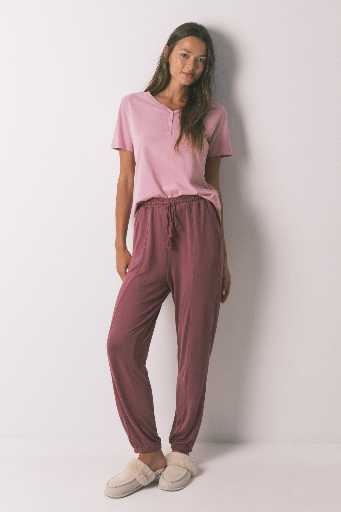 Long soft knit maroon trousers