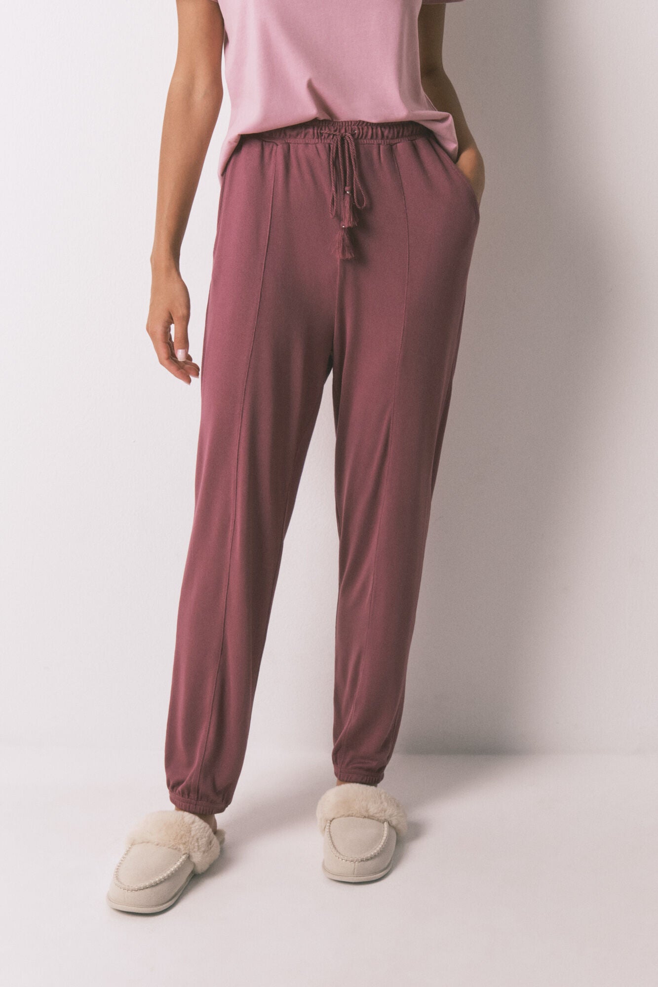 Long soft knit maroon trousers