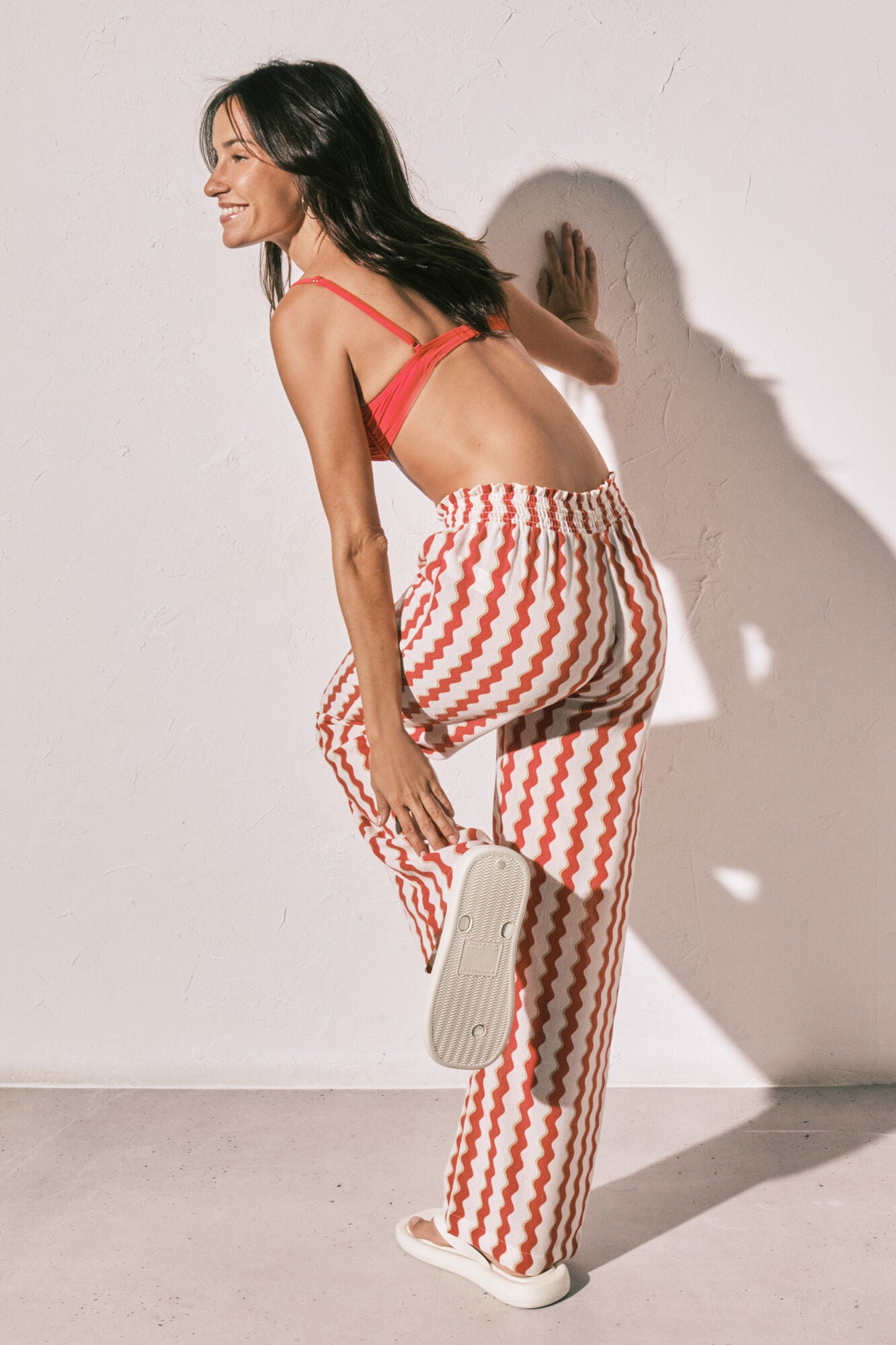 Textured printed long trousers