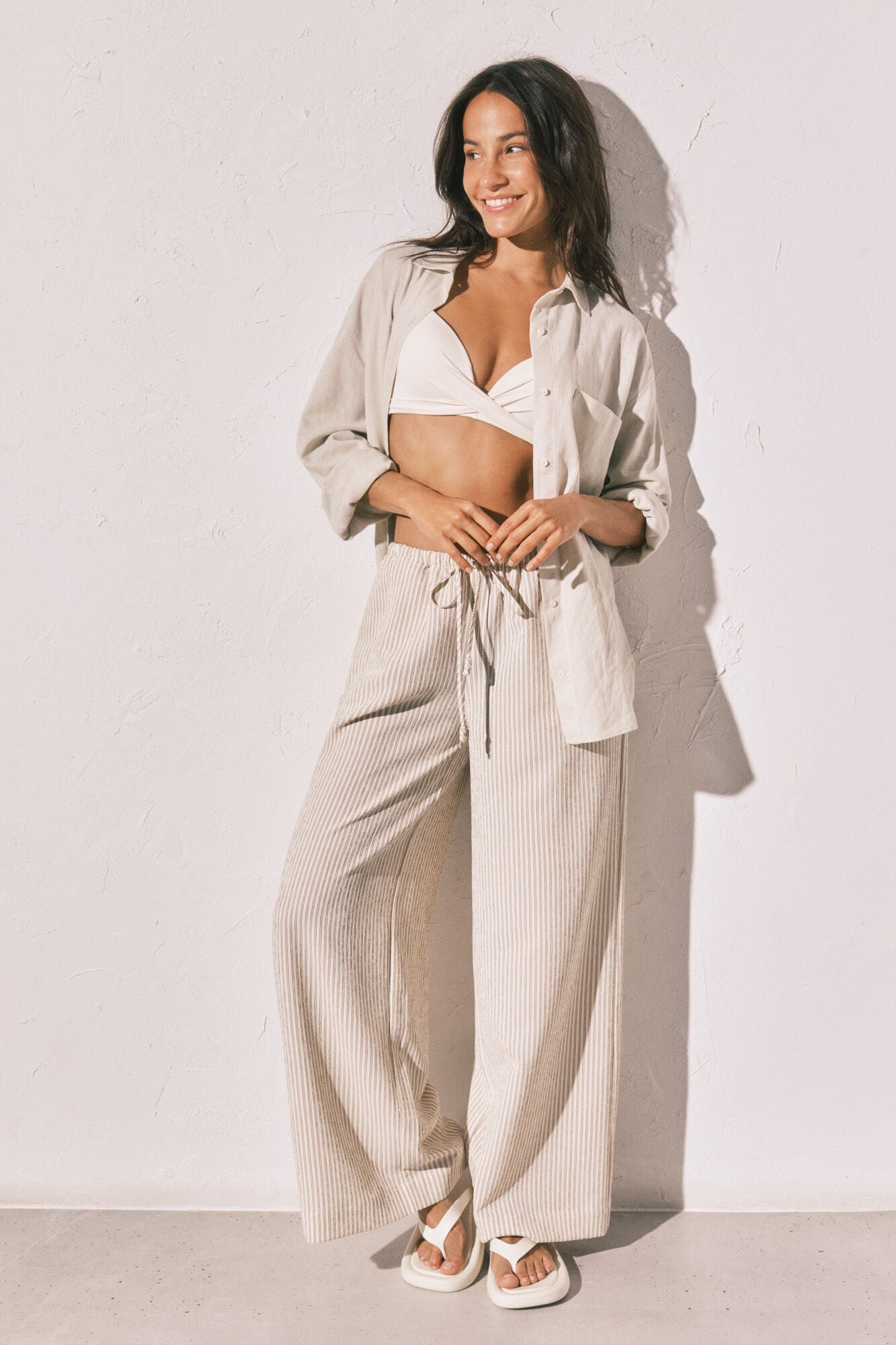 Beige long trousers