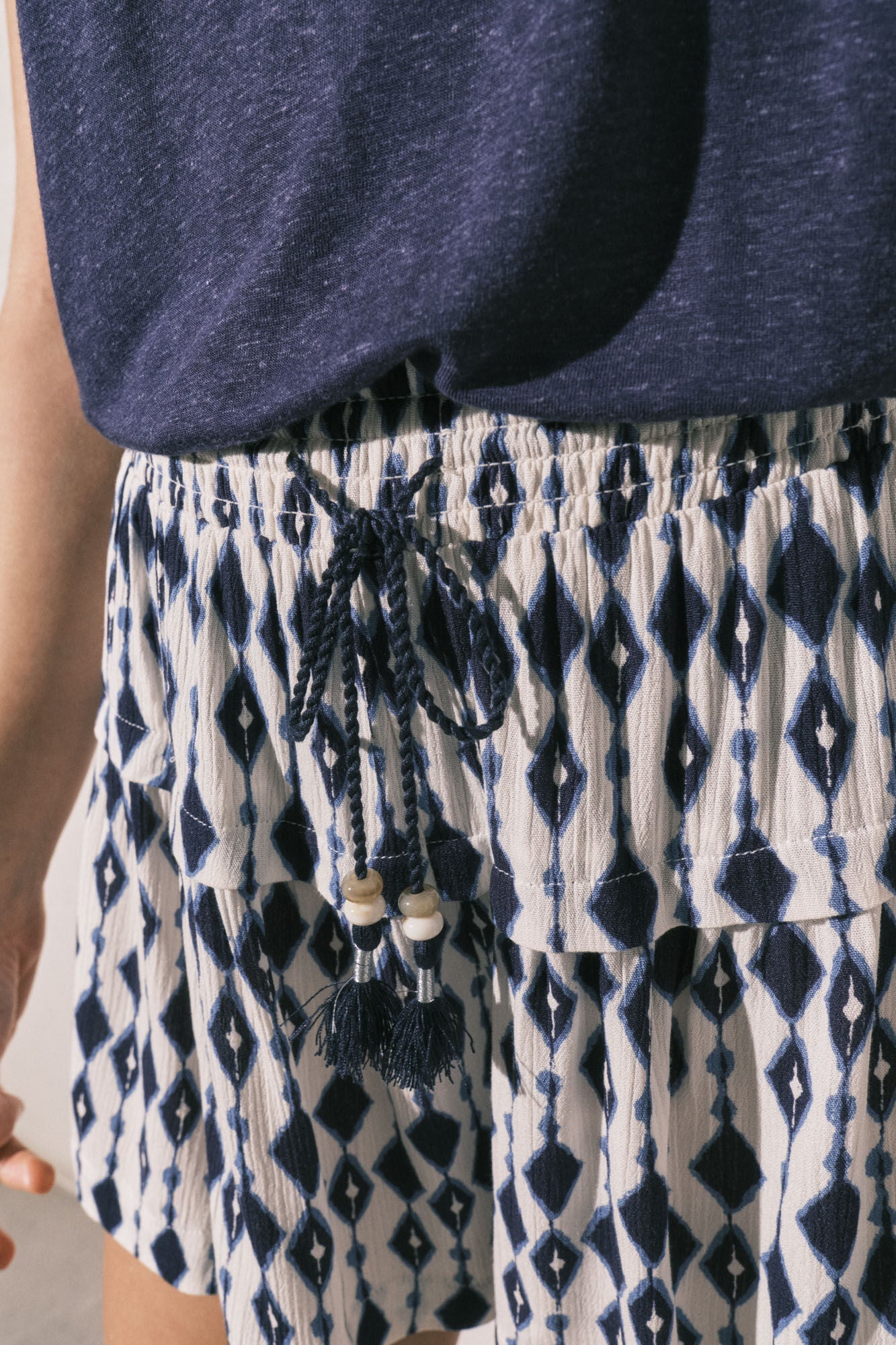 Blue printed flared short