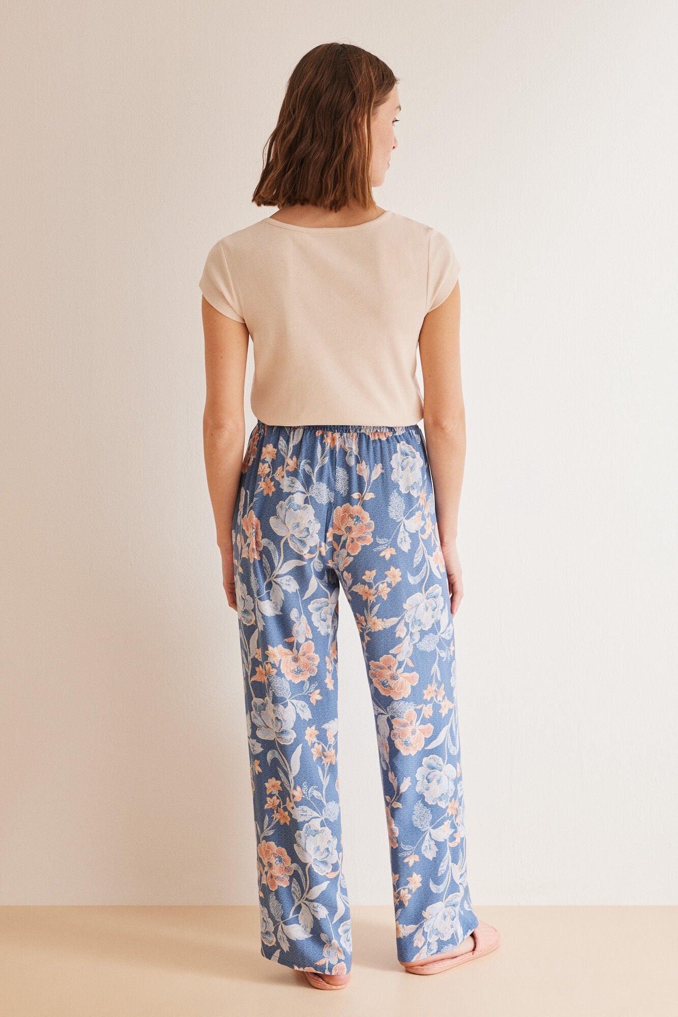 Blue floral long trousers