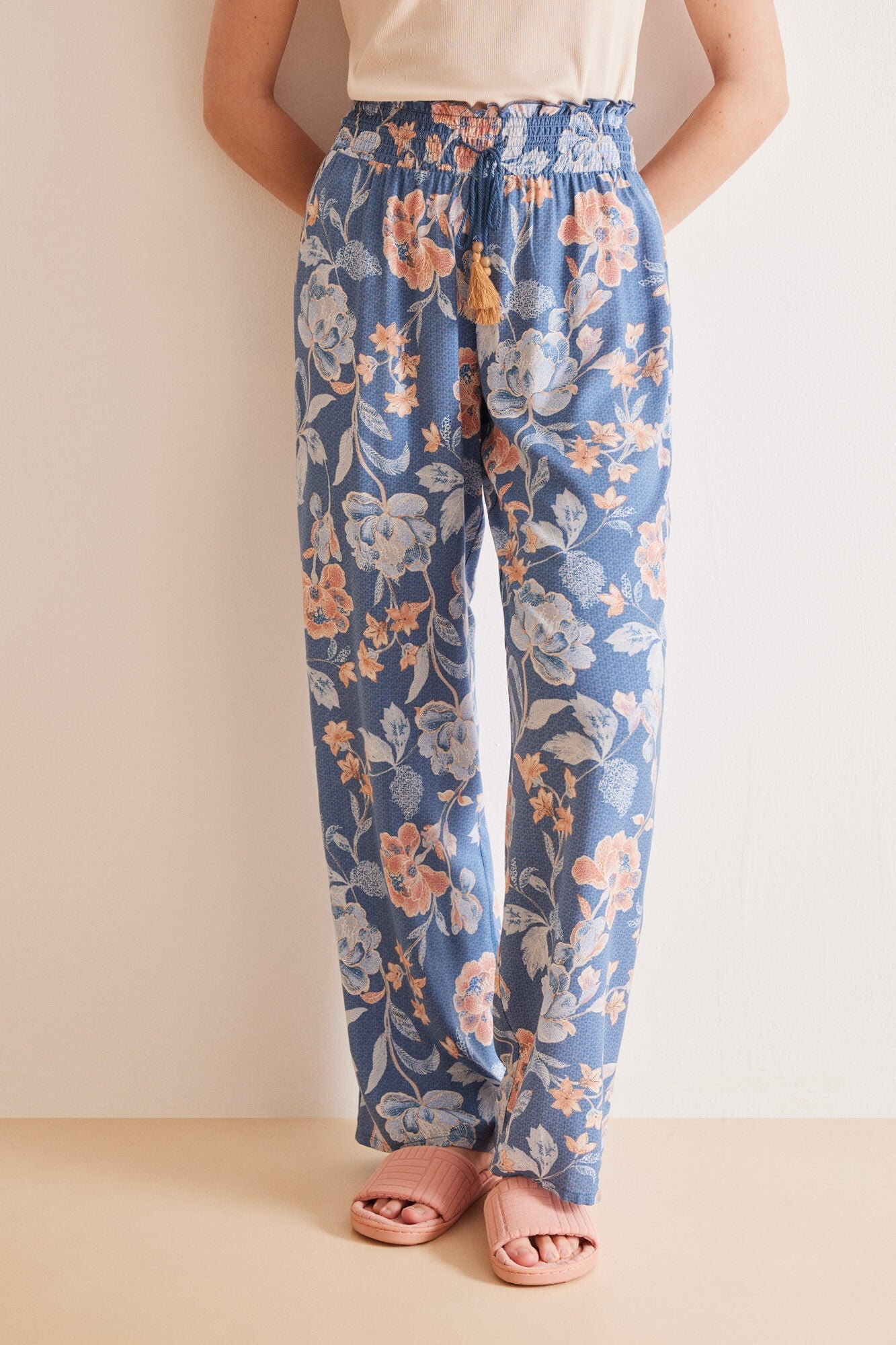 Blue floral long trousers