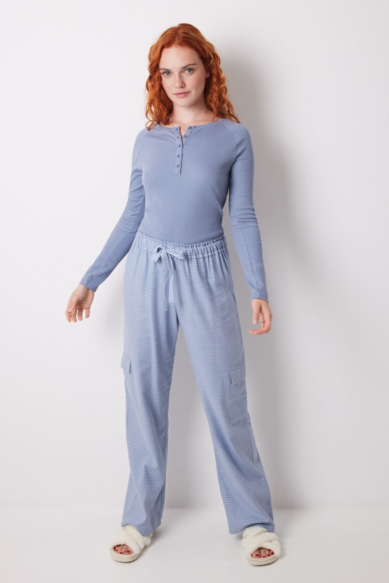 Long cargo trouser with checkered print
