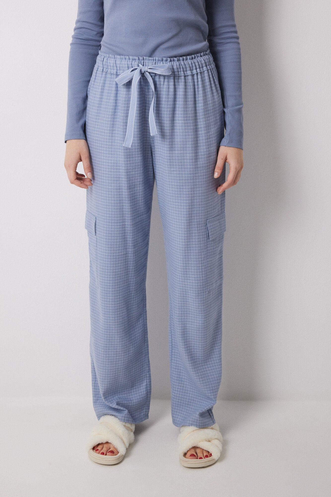Long cargo trouser with checkered print