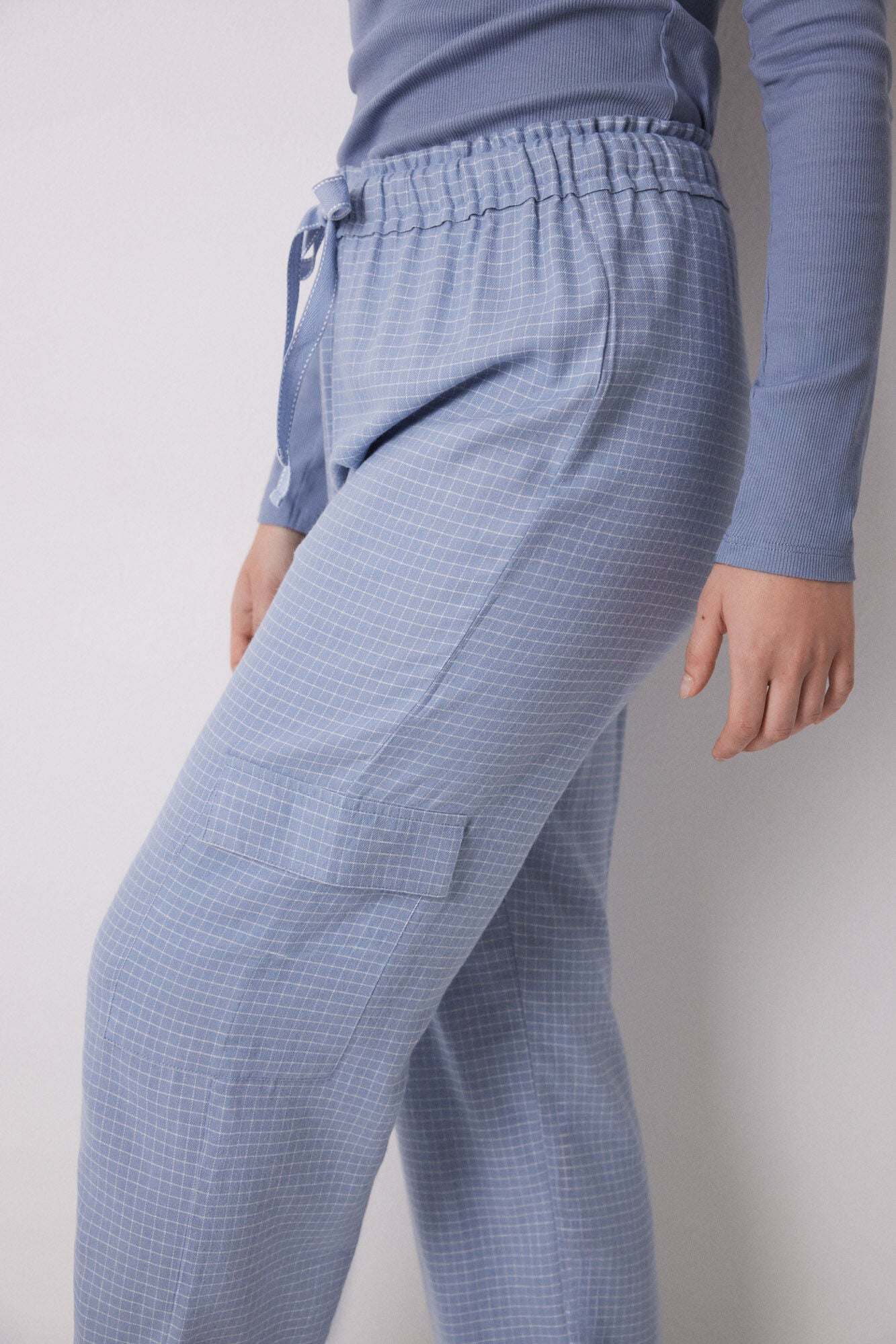 Long cargo trouser with checkered print