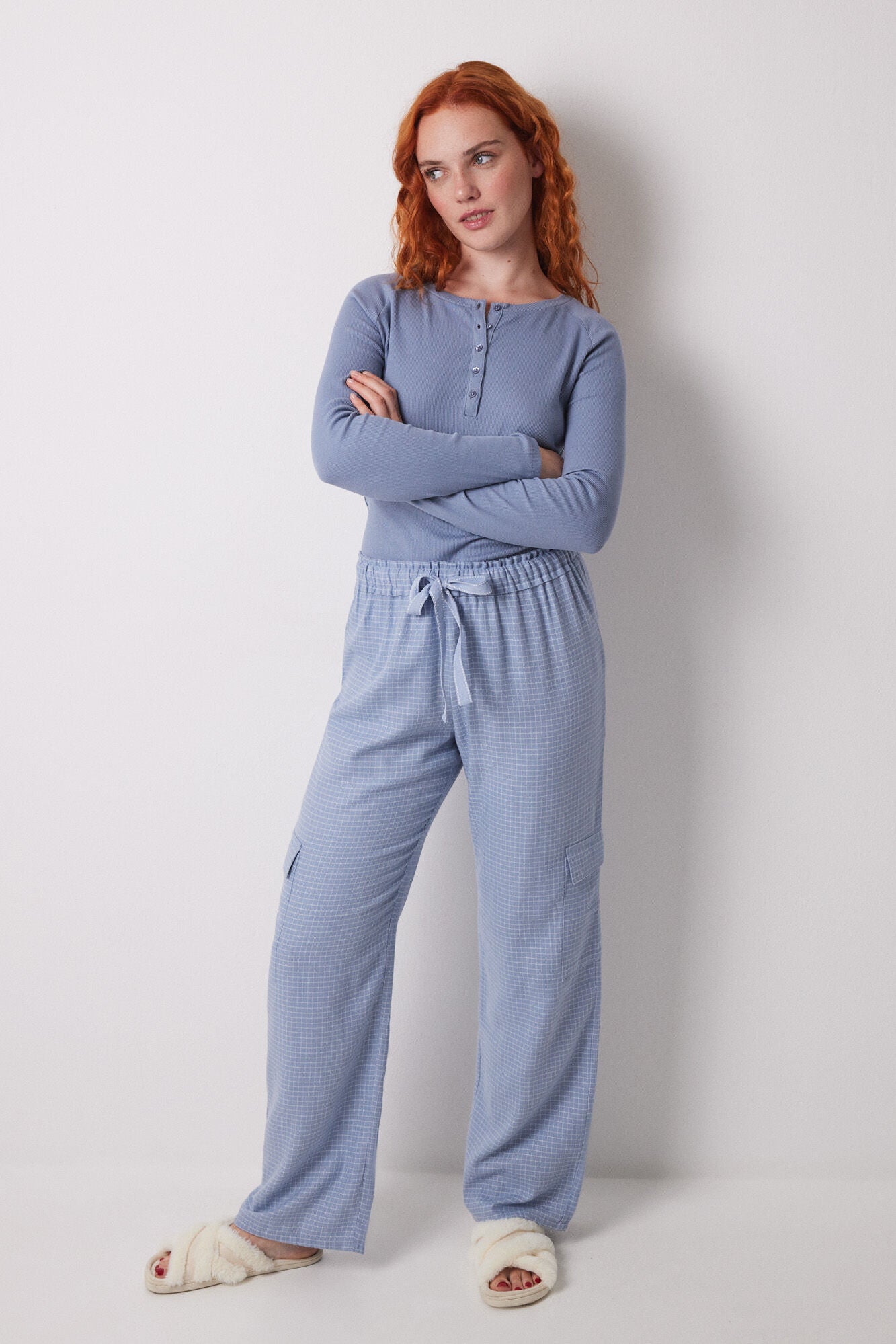 Long cargo trouser with checkered print