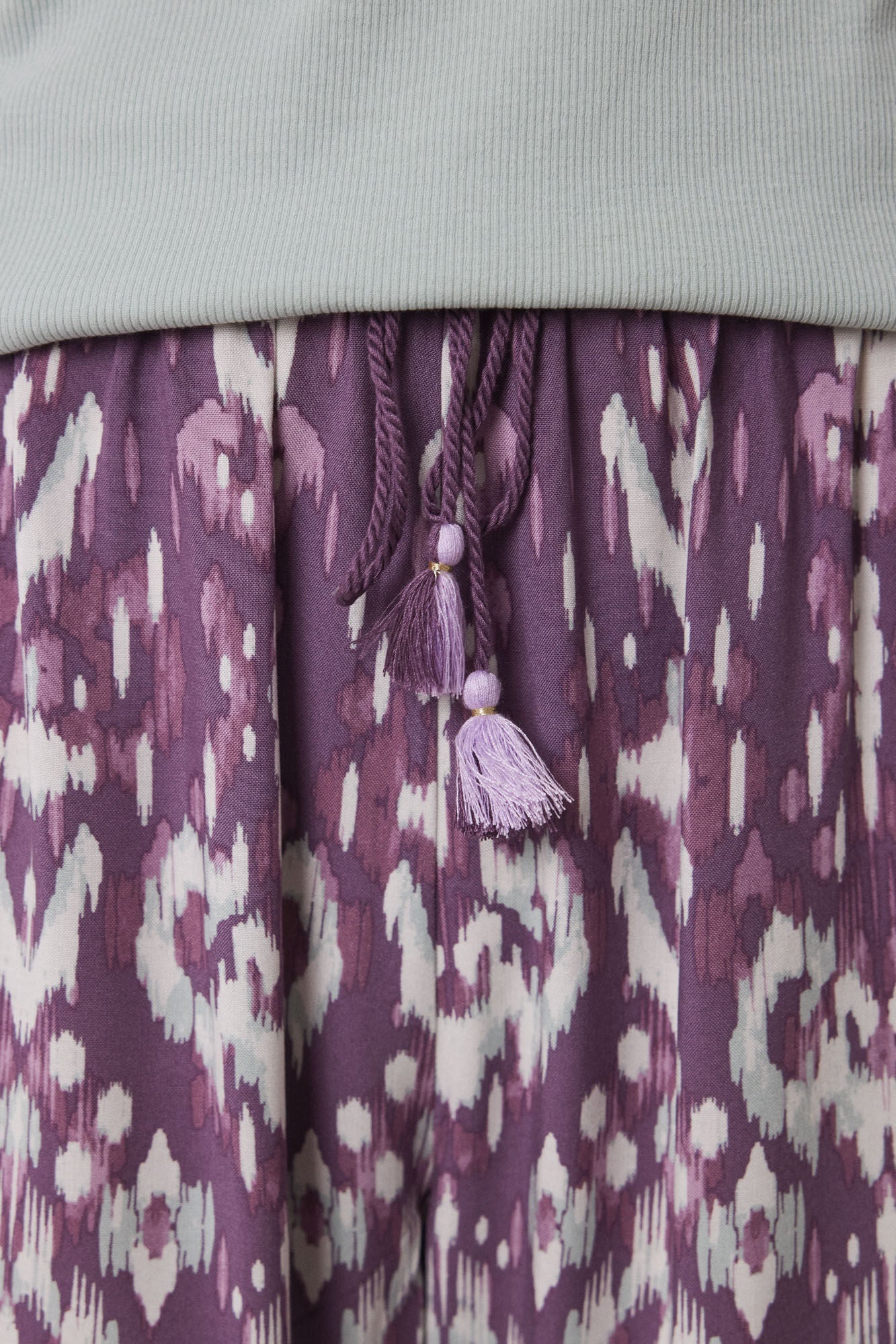 Long viscose trousers with ikat print