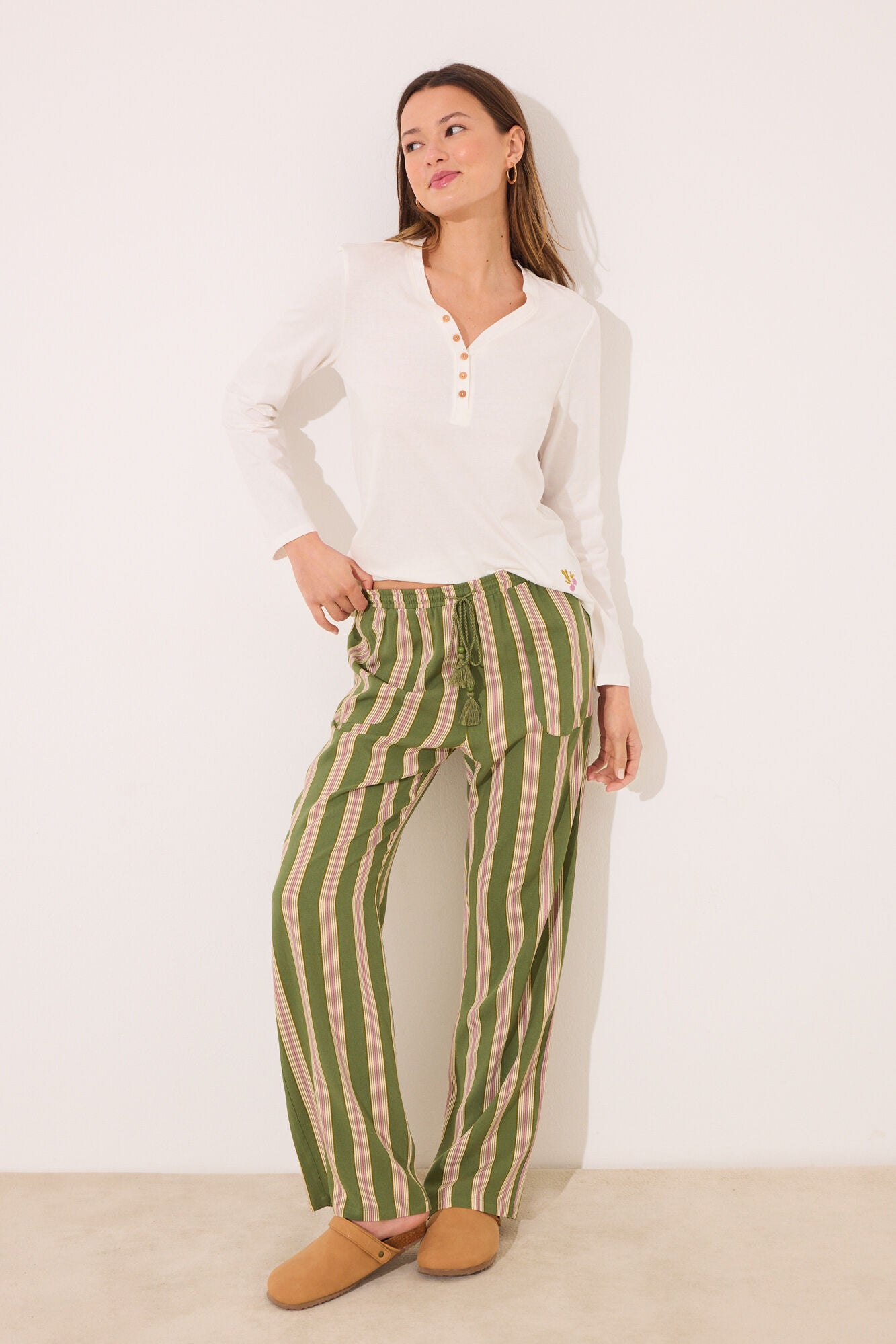 Striped viscose lounge long trouser