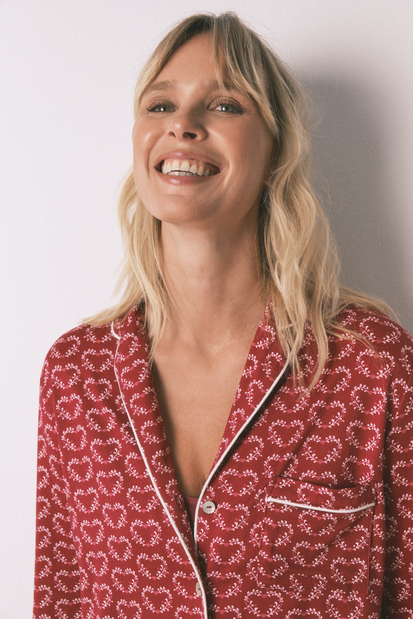 Long red heart print classic pyjamas