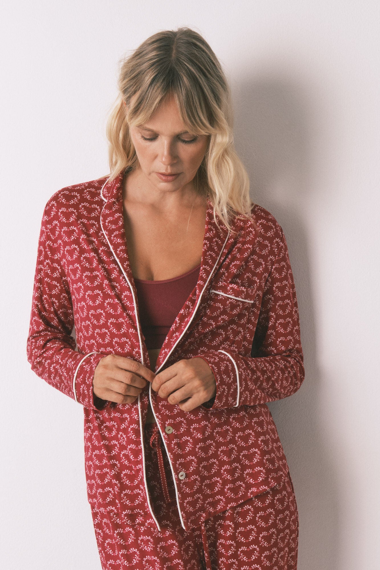 Long red heart print classic pyjamas