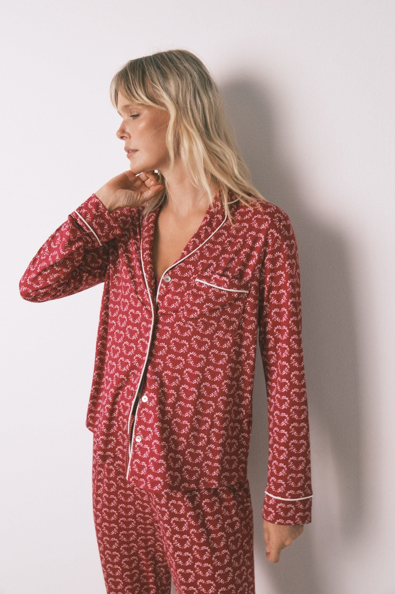 Long red heart print classic pyjamas