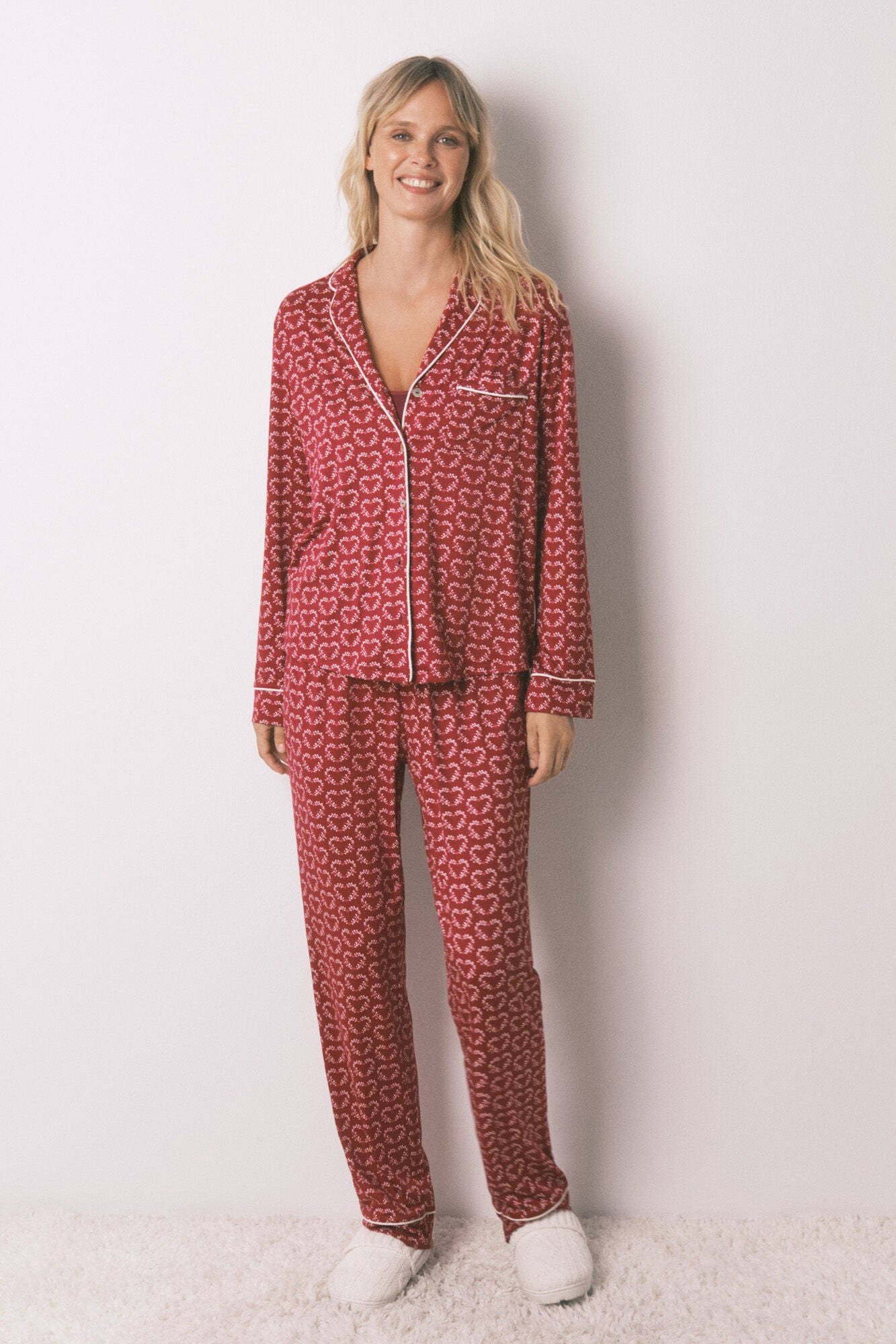 Long red heart print classic pyjamas