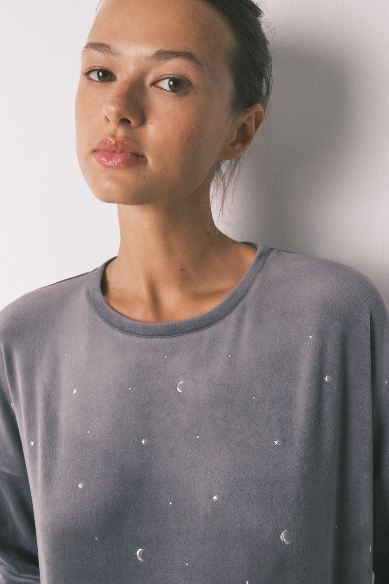 Long soft velvet pajamas, gray glitter