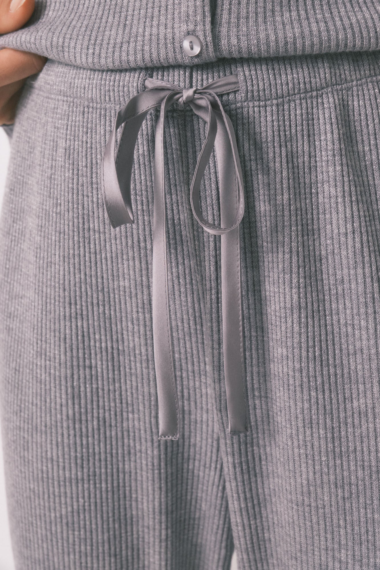 Long pyjamas rib in shiny grey
