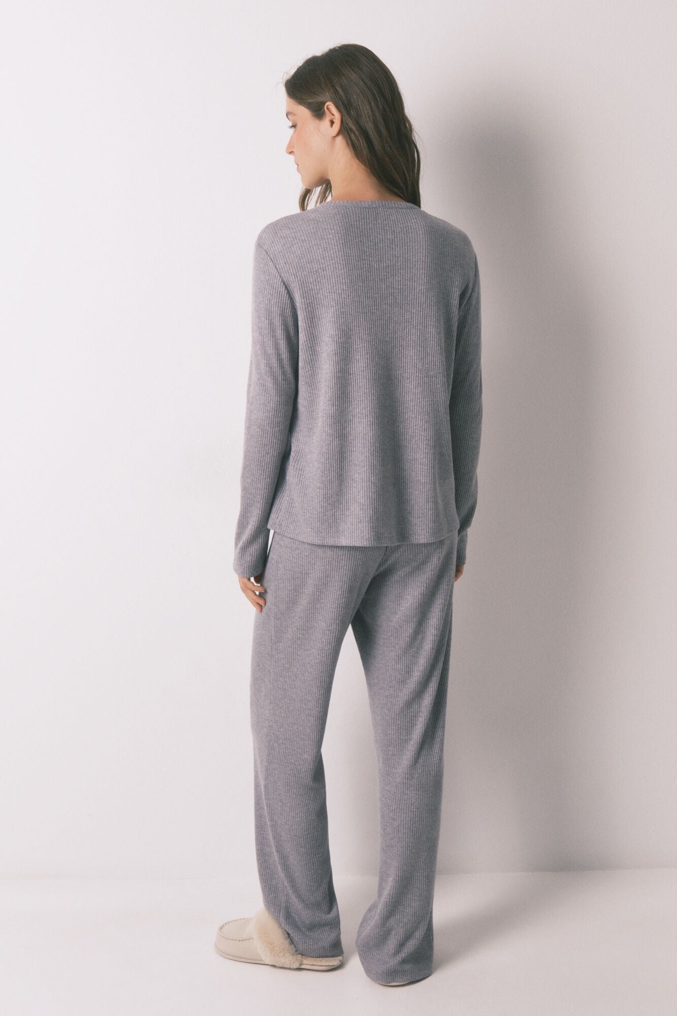 Long pyjamas rib in shiny grey