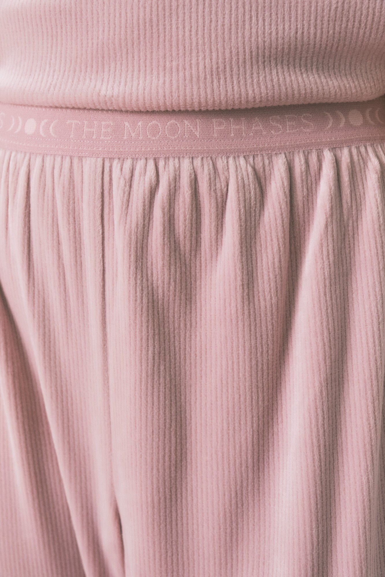 Pink velvet ribbed long pajamas