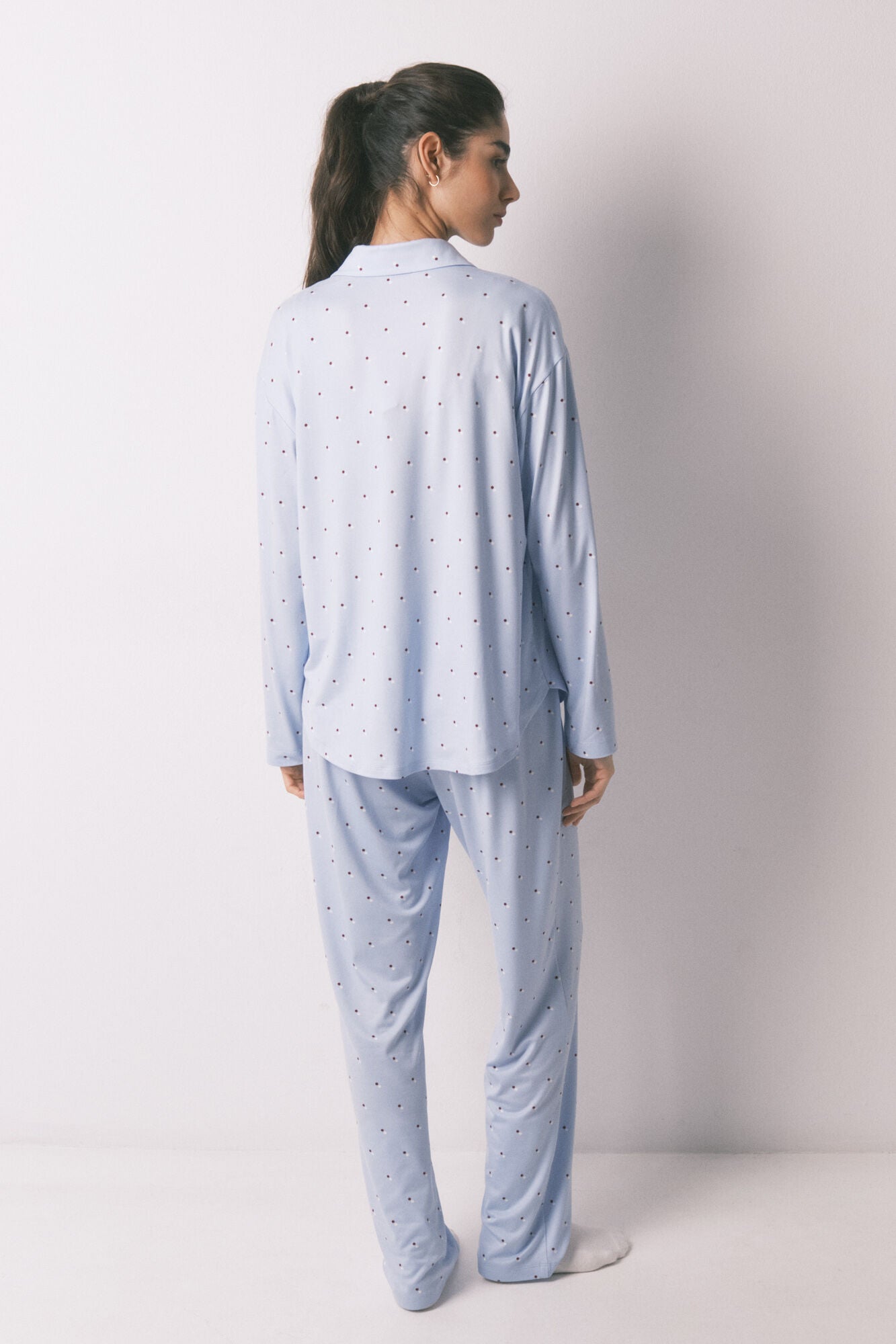 Blue long polka-dot print classic pyjamas