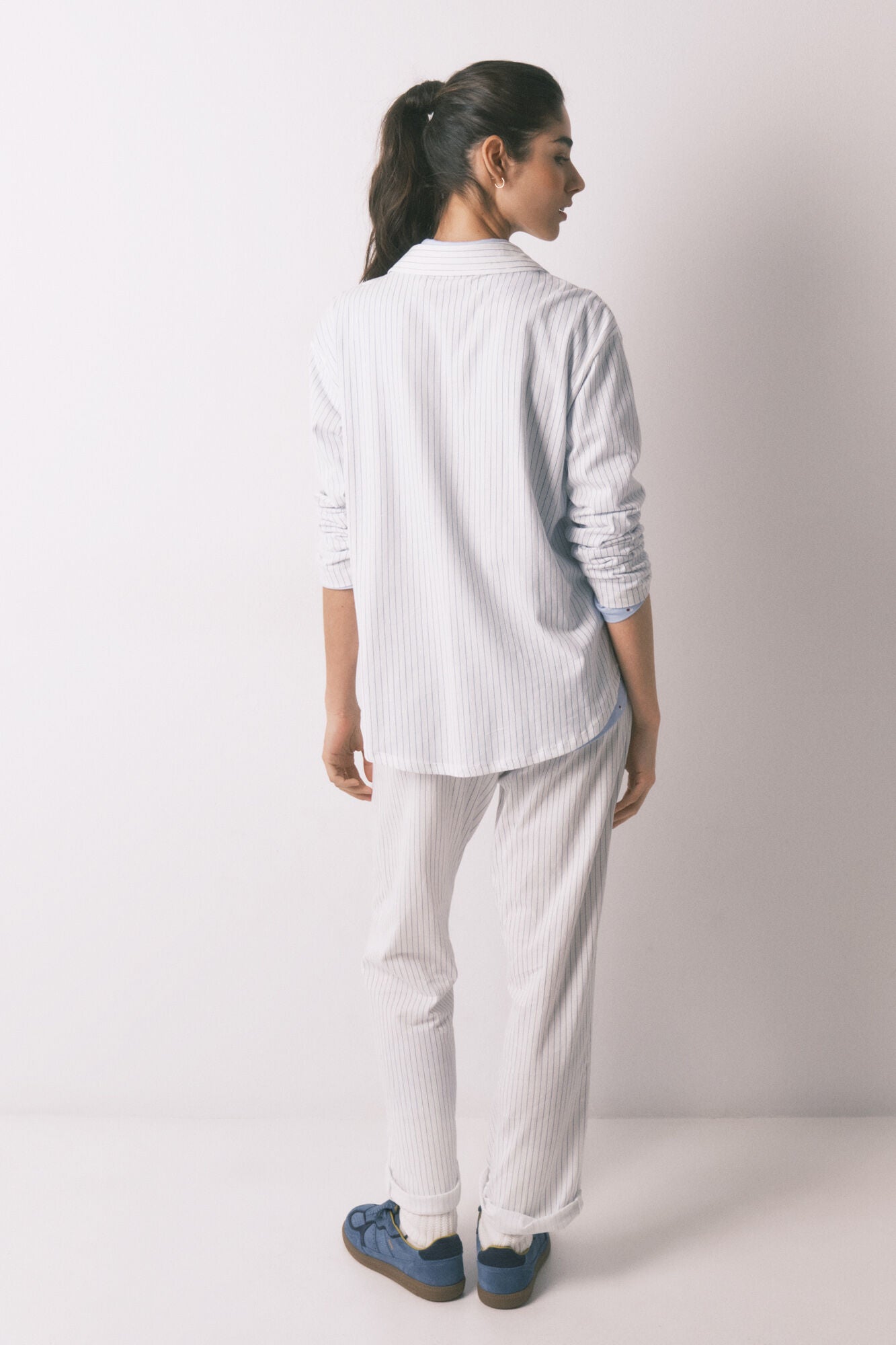 White 100% cotton classic long striped pyjamas