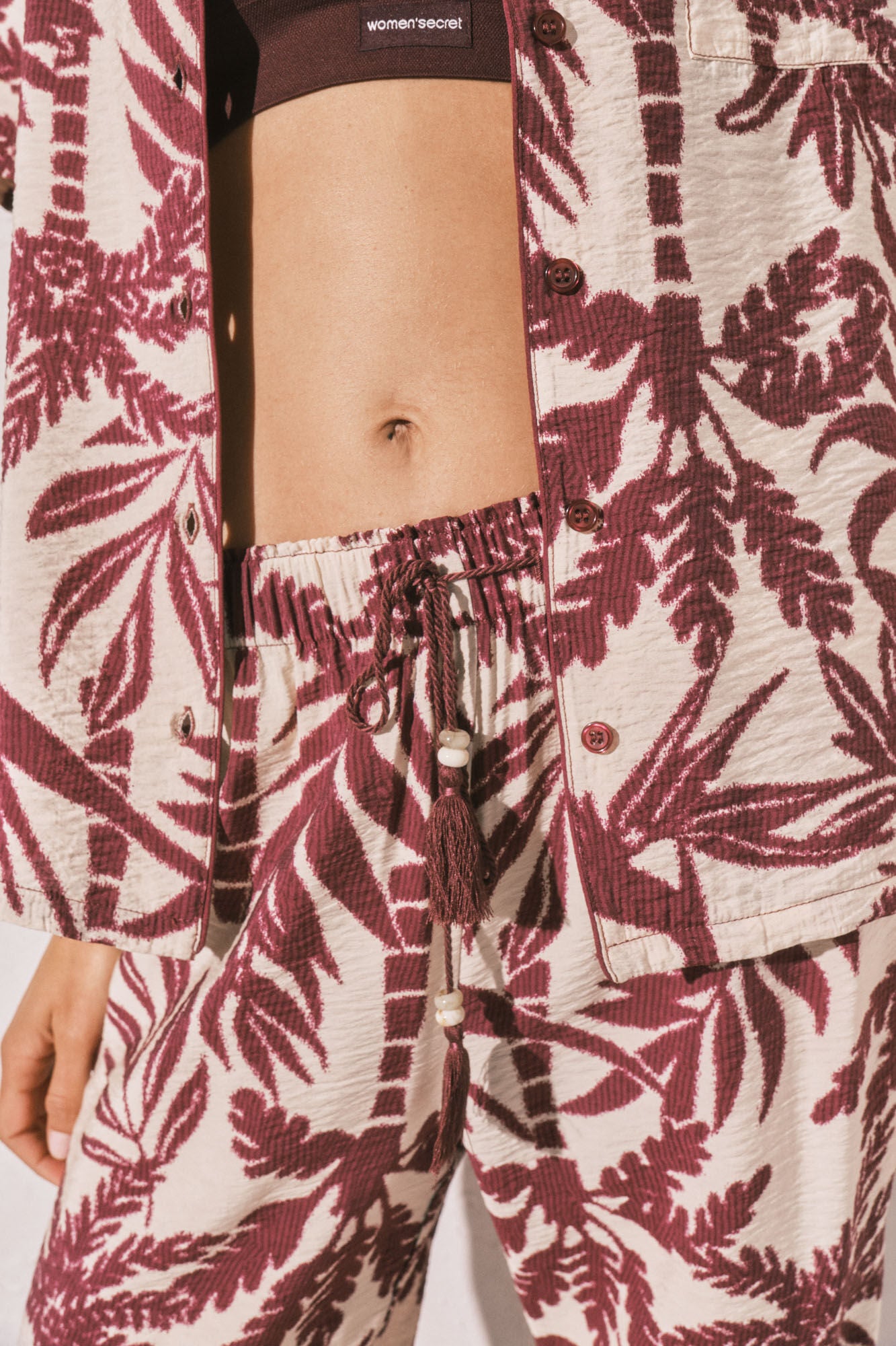 Long burgundy shirt-style pajamas