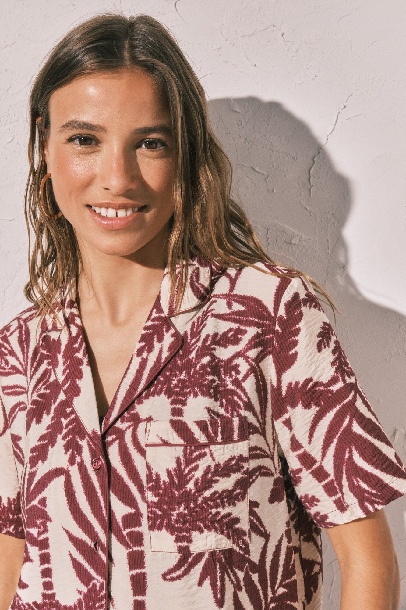Long burgundy shirt-style pajamas
