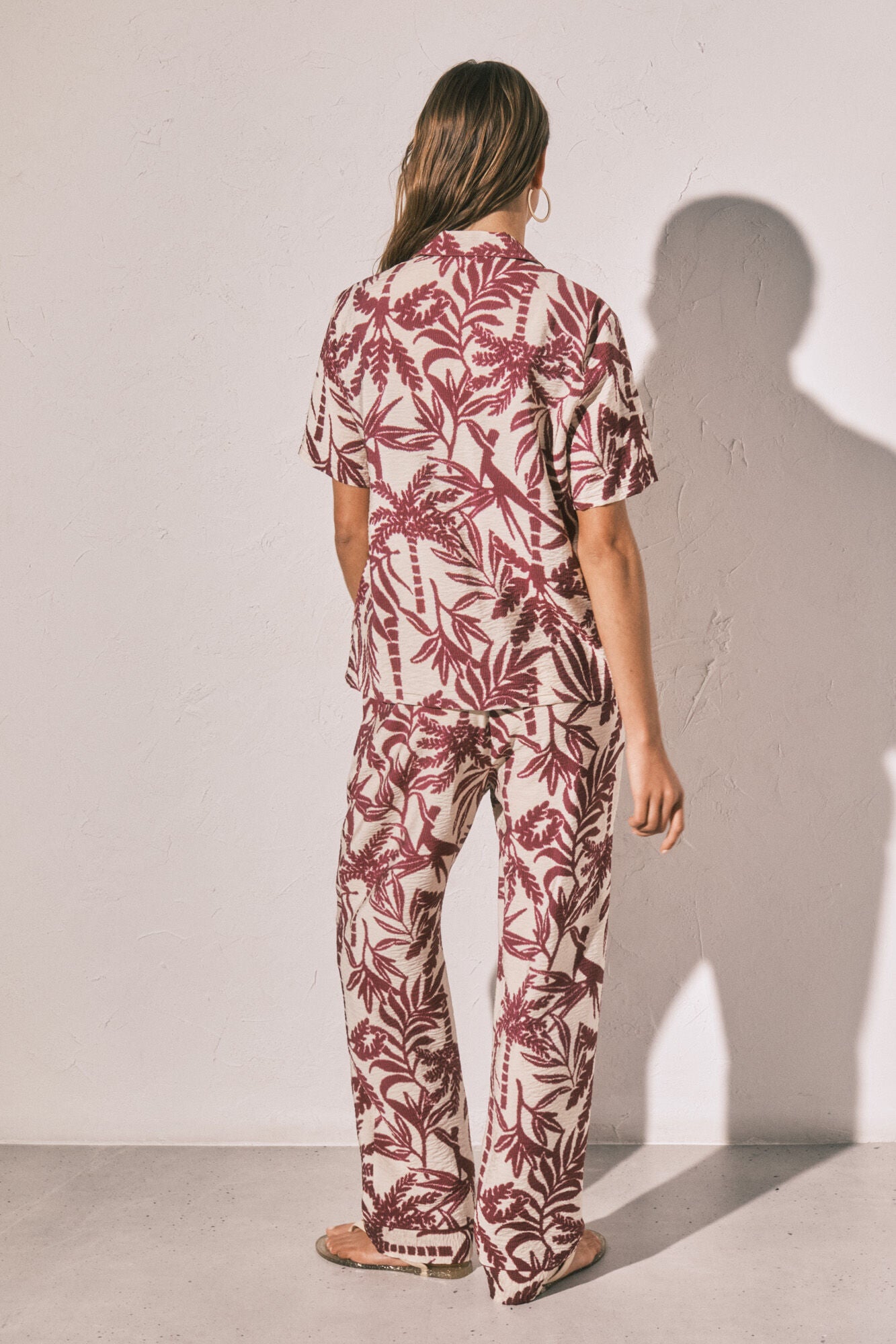 Long burgundy shirt-style pajamas