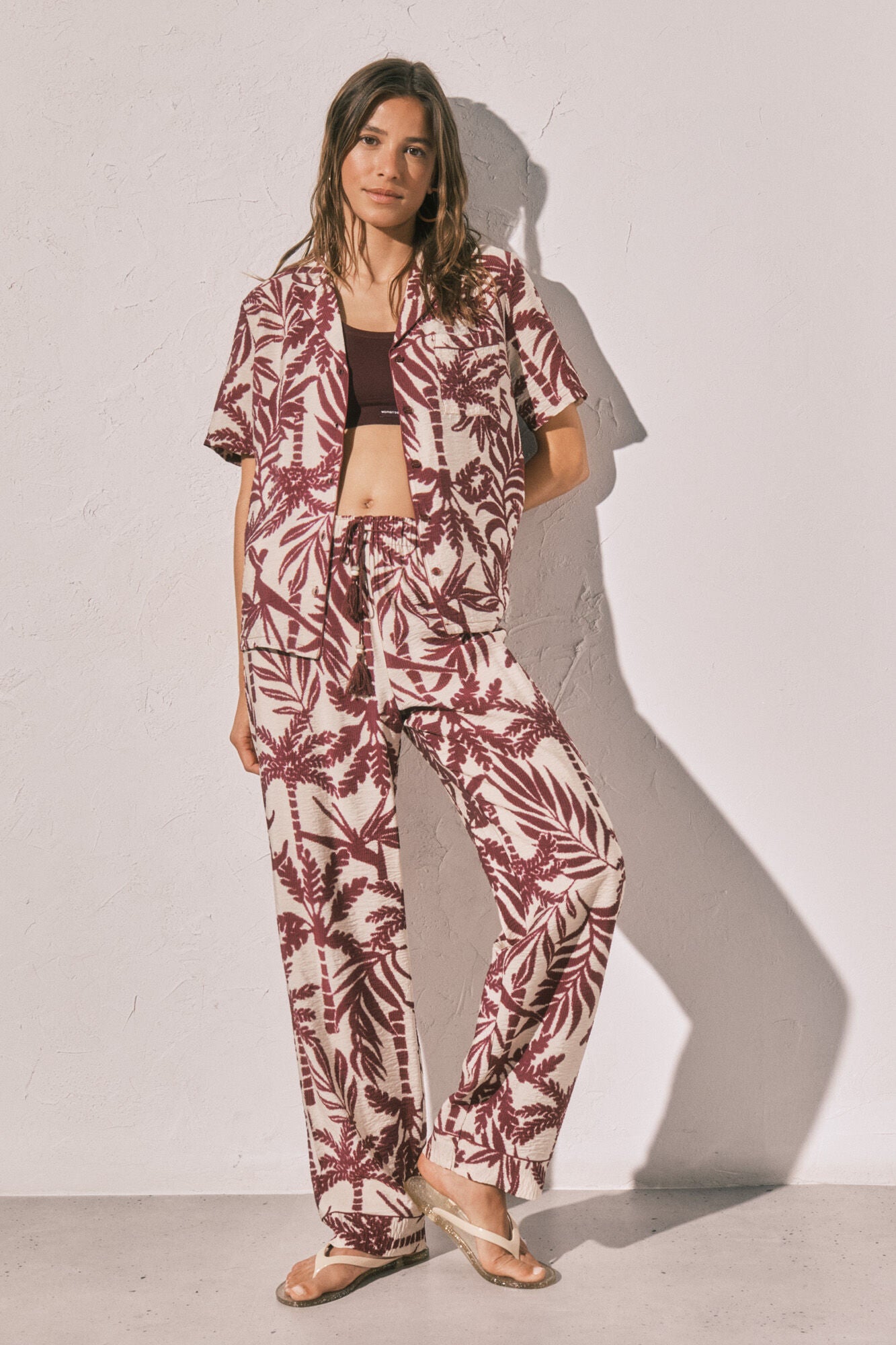 Long burgundy shirt-style pajamas