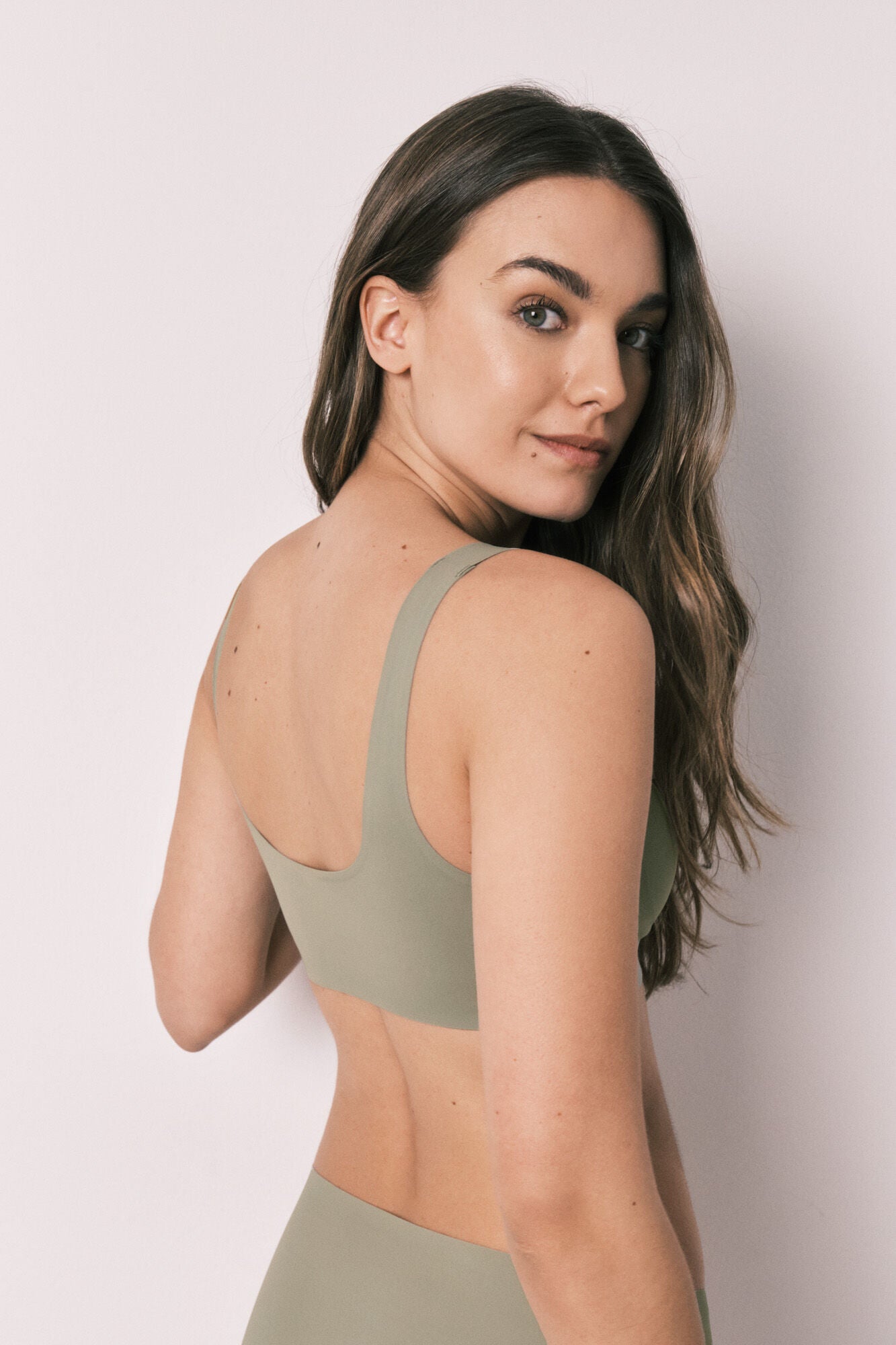 Plain khaki clean cut microfiber top