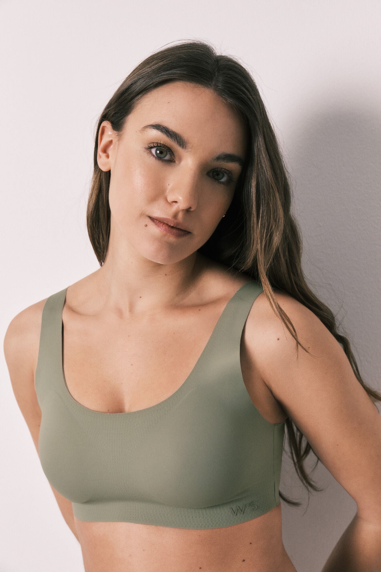 Plain khaki clean cut microfiber top