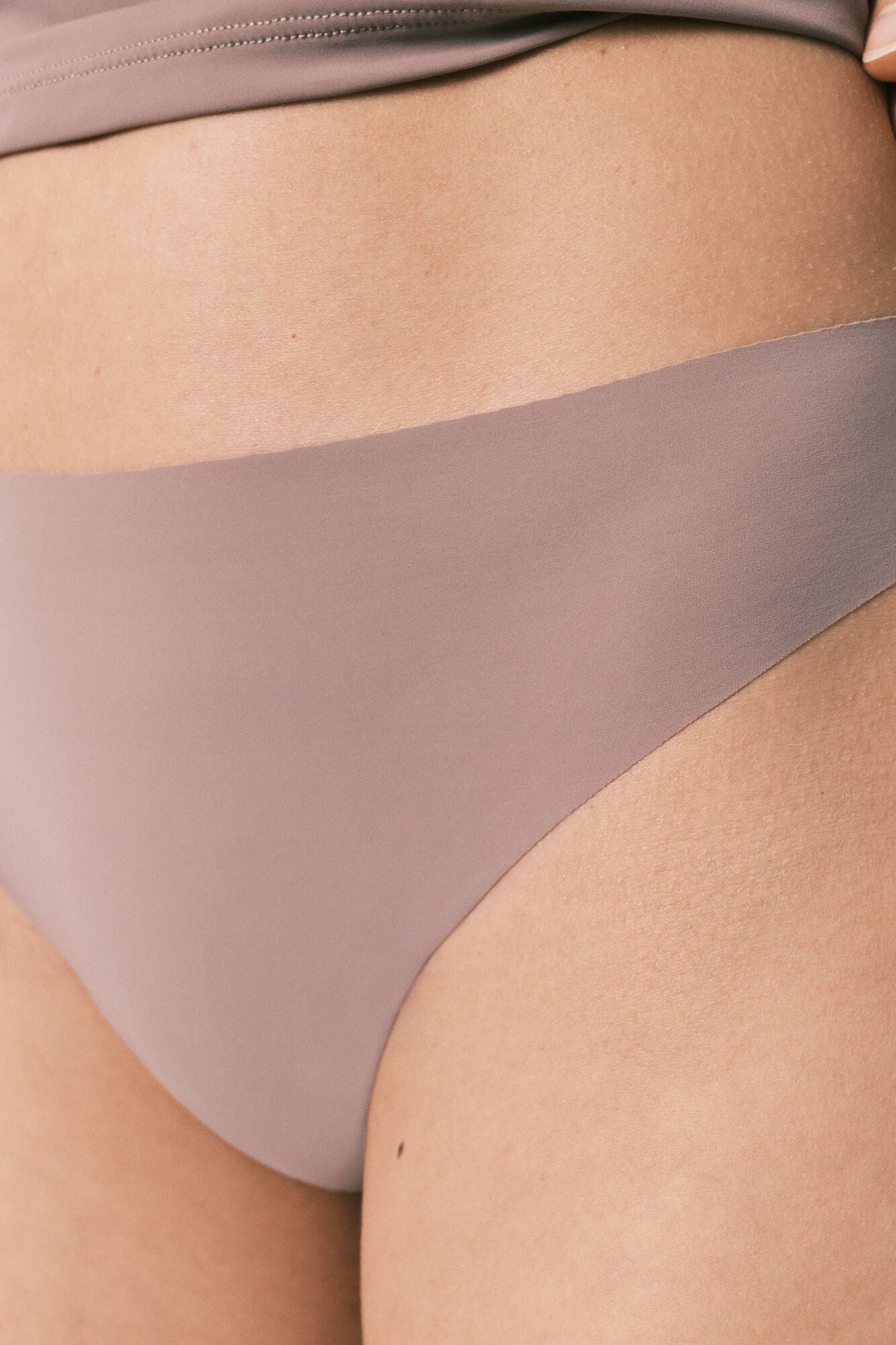 Brown clean cut microfibre thong