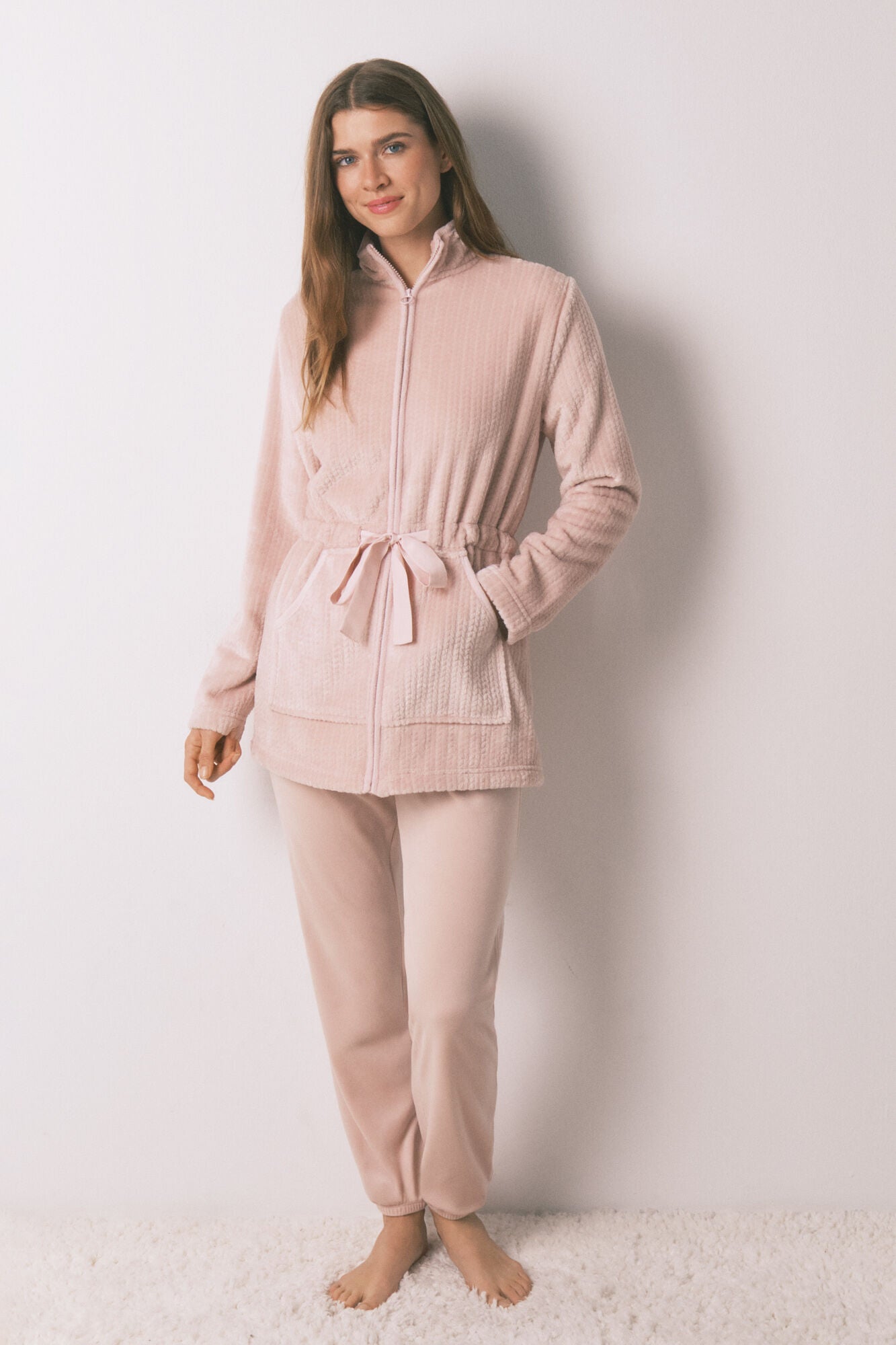 Pink midi fleece robe