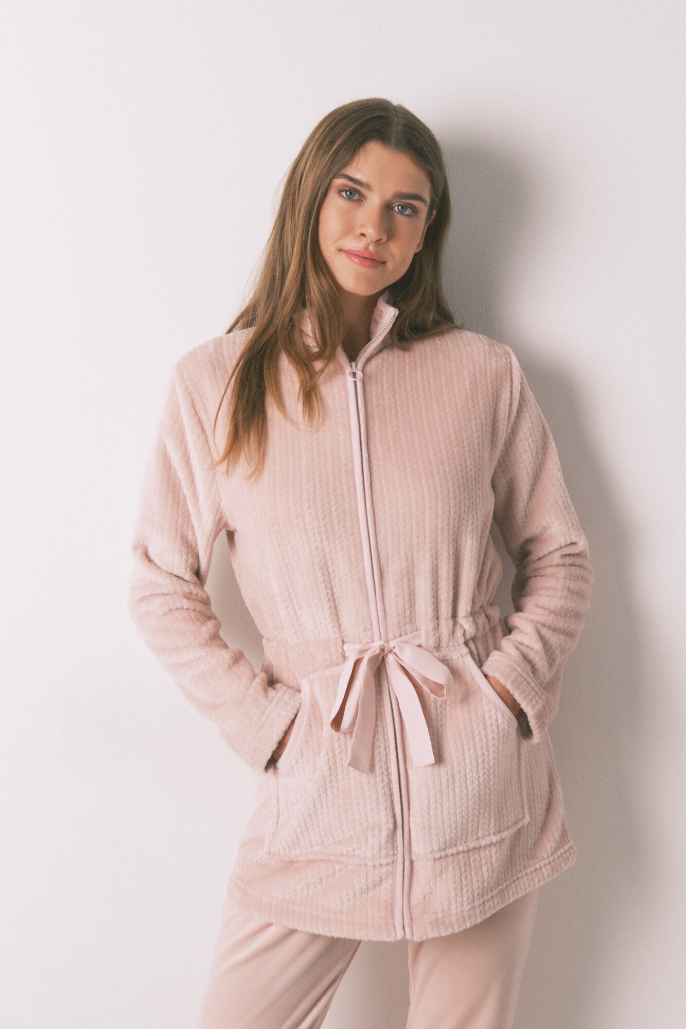 Pink midi fleece robe