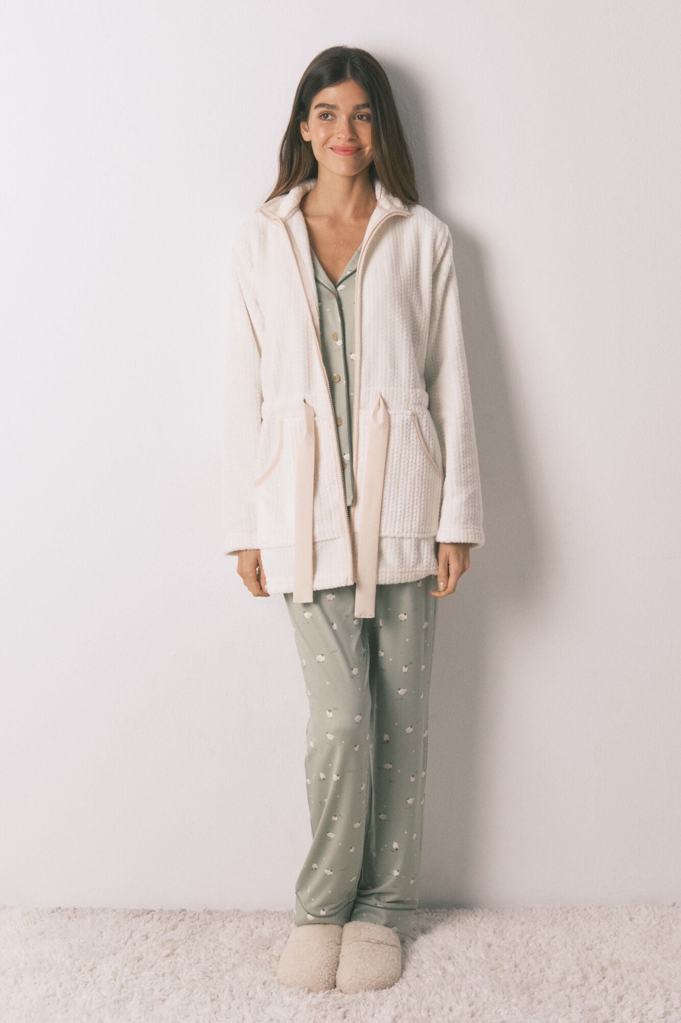 White midi fleece robe