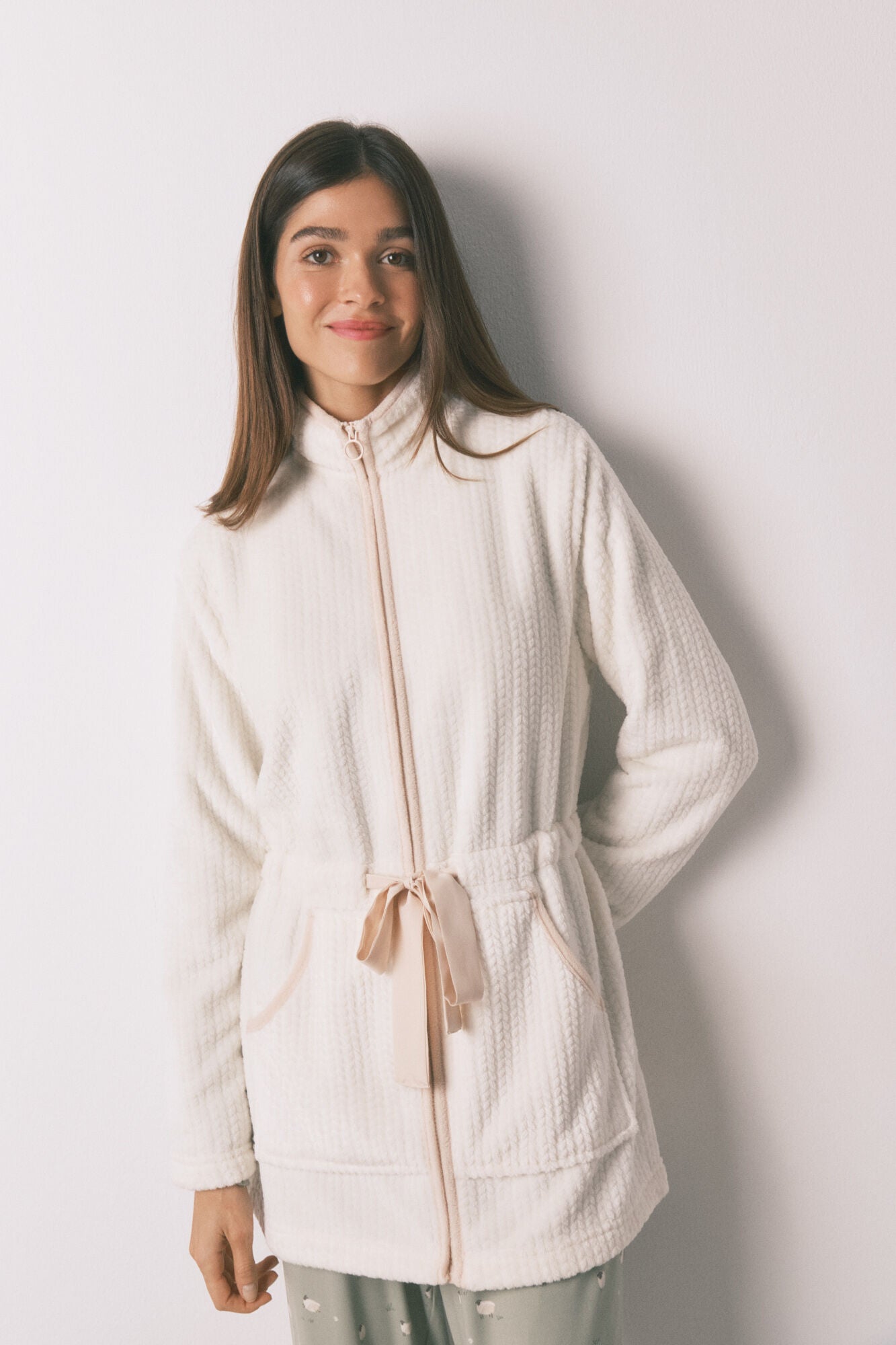 White midi fleece robe