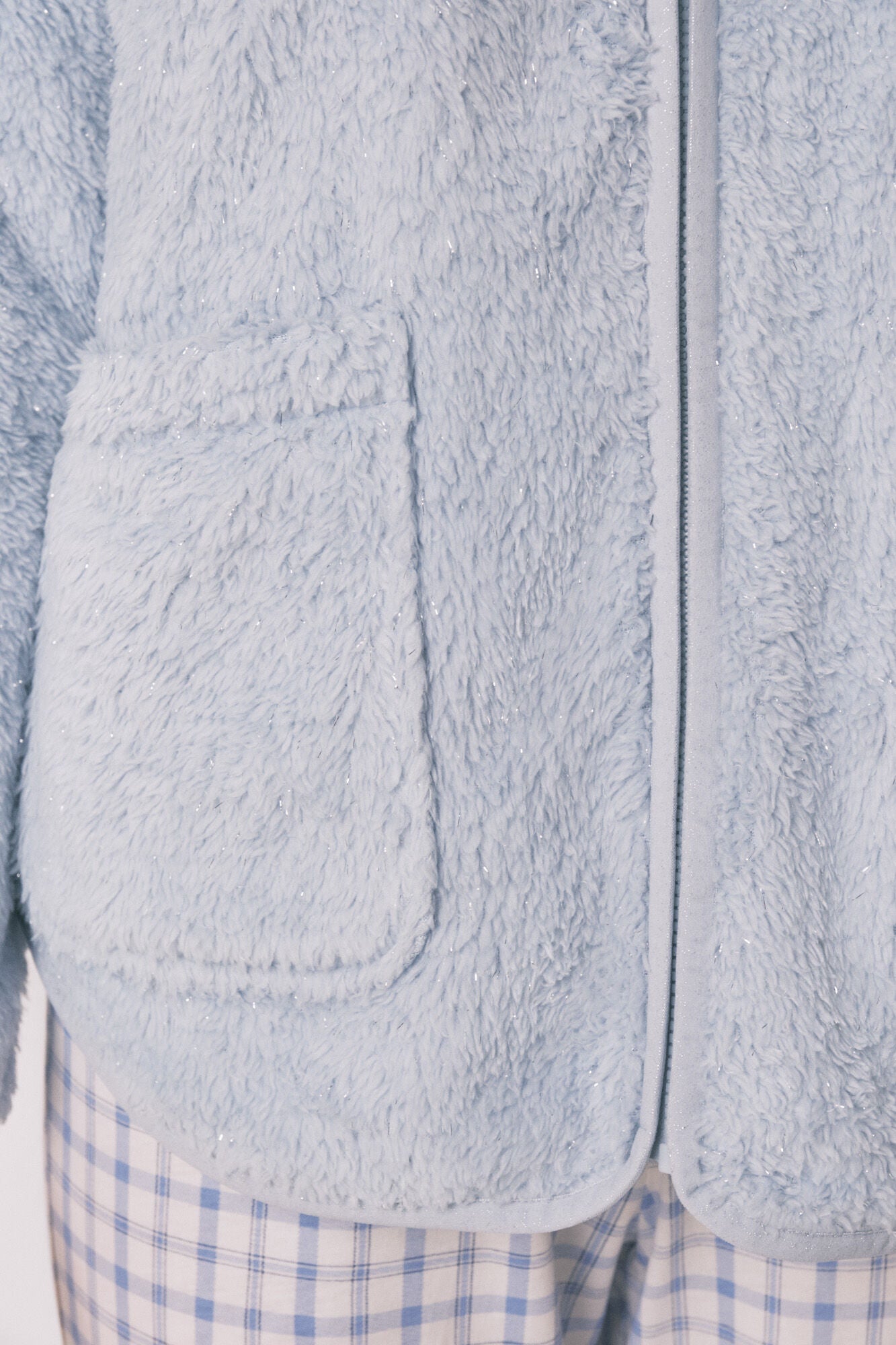 Short robe in blue lurex fur fabric