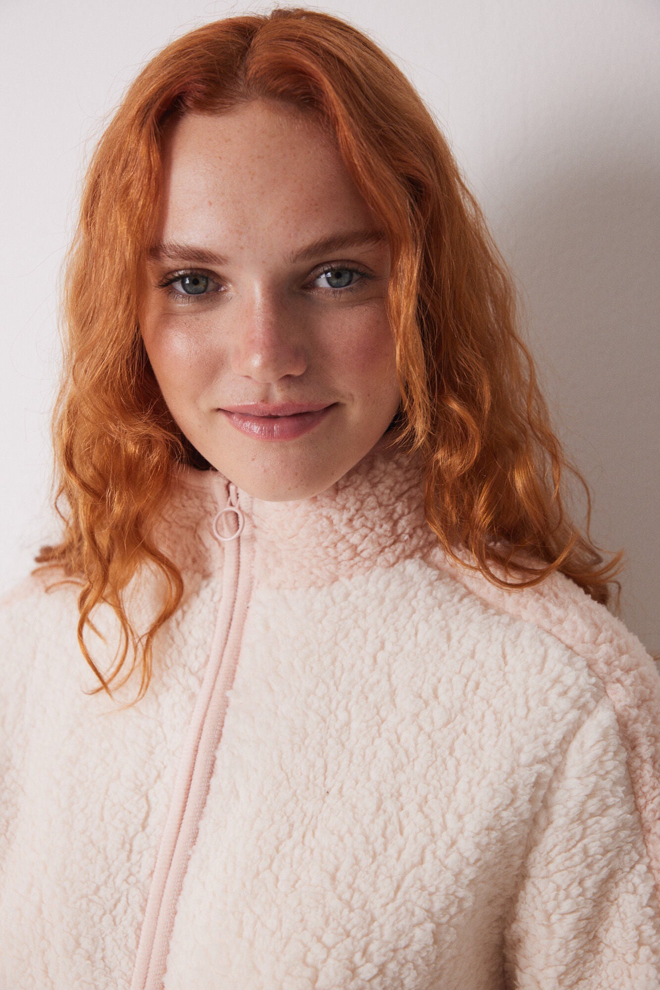 Pink faux shearling stockings robe