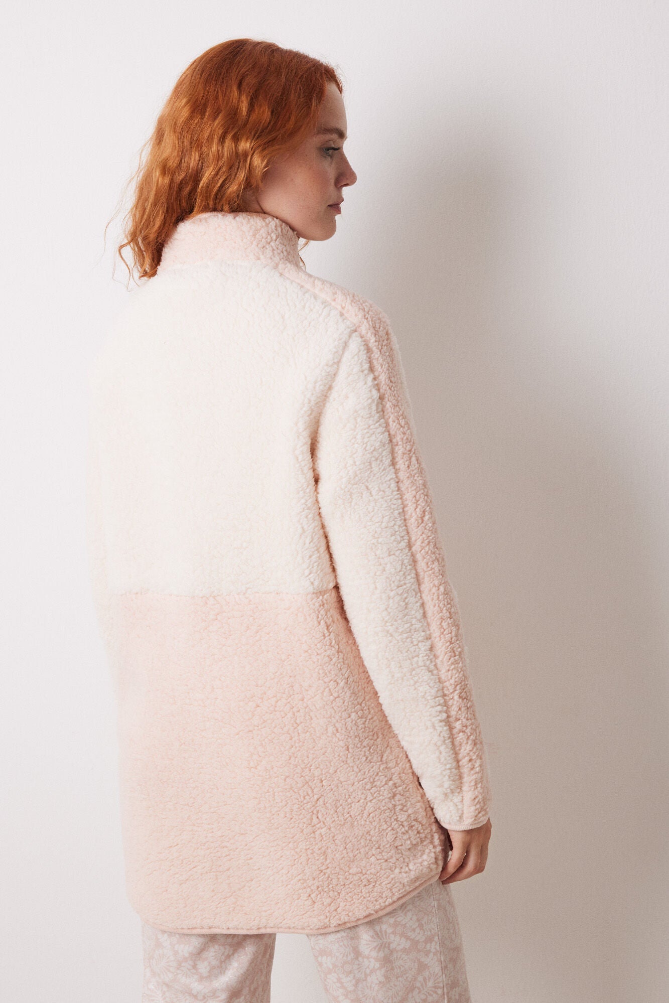 Pink faux shearling stockings robe
