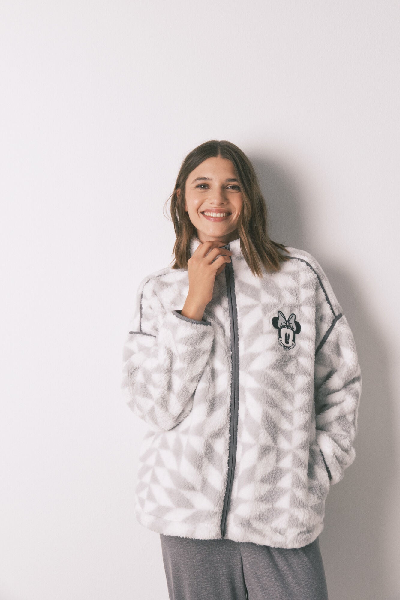 Minnie printed short fur robe