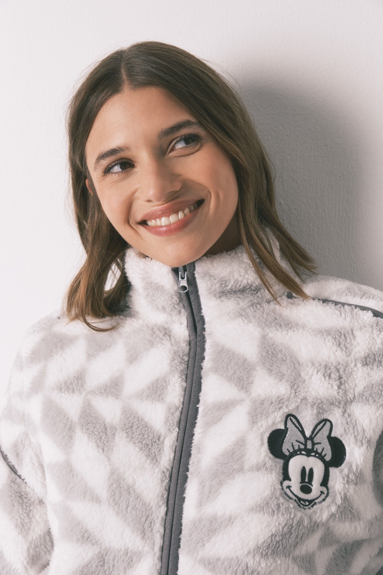 Minnie printed short fur robe