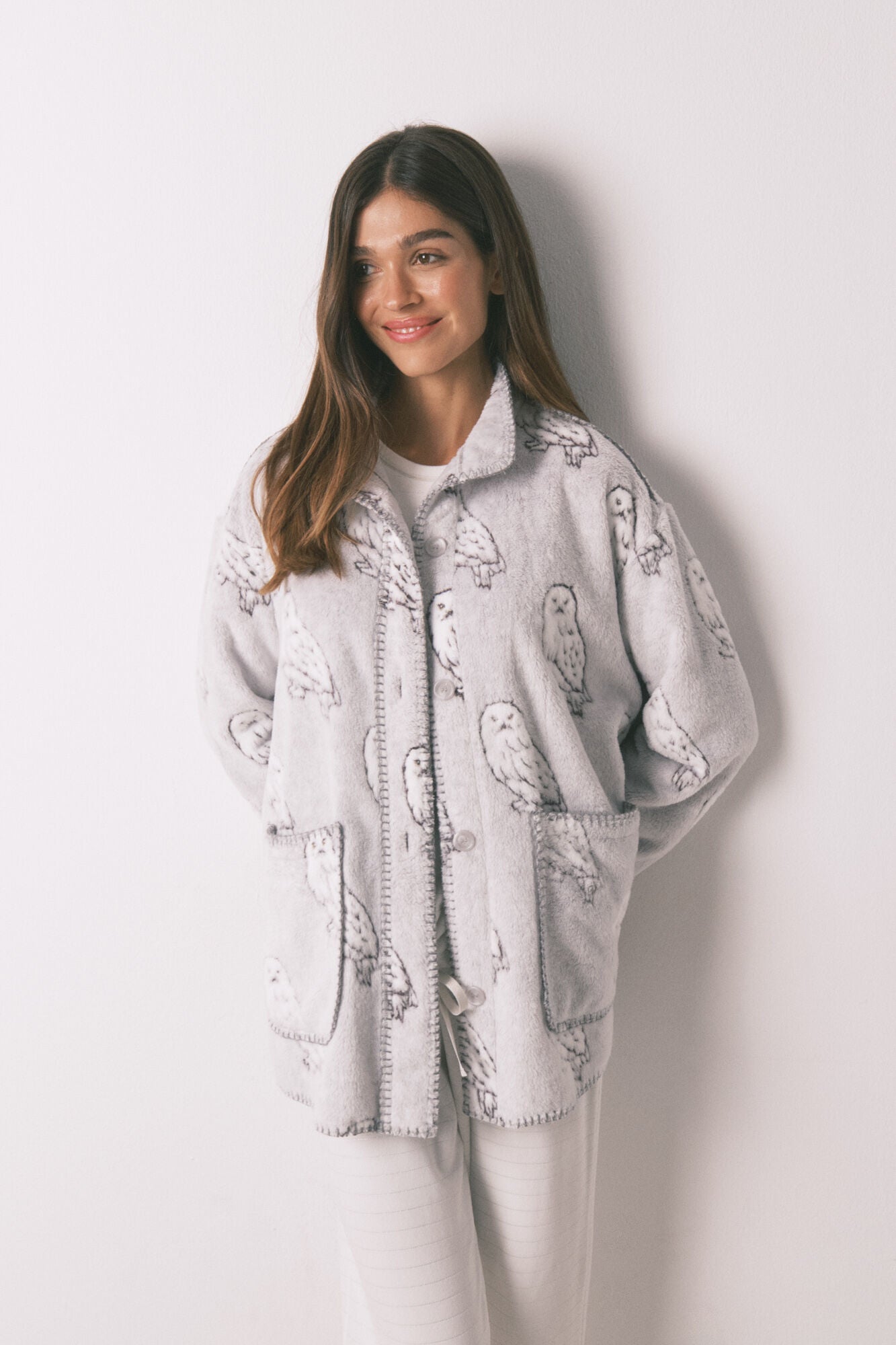 Short fleece robe, grey "Hedwig"