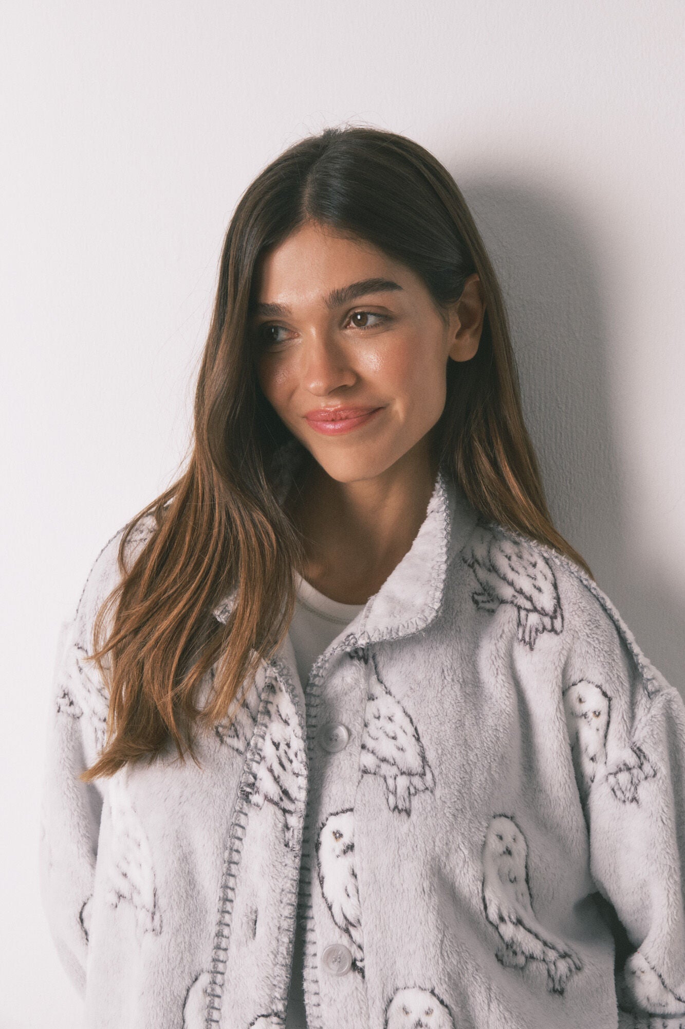 Short fleece robe, grey "Hedwig"