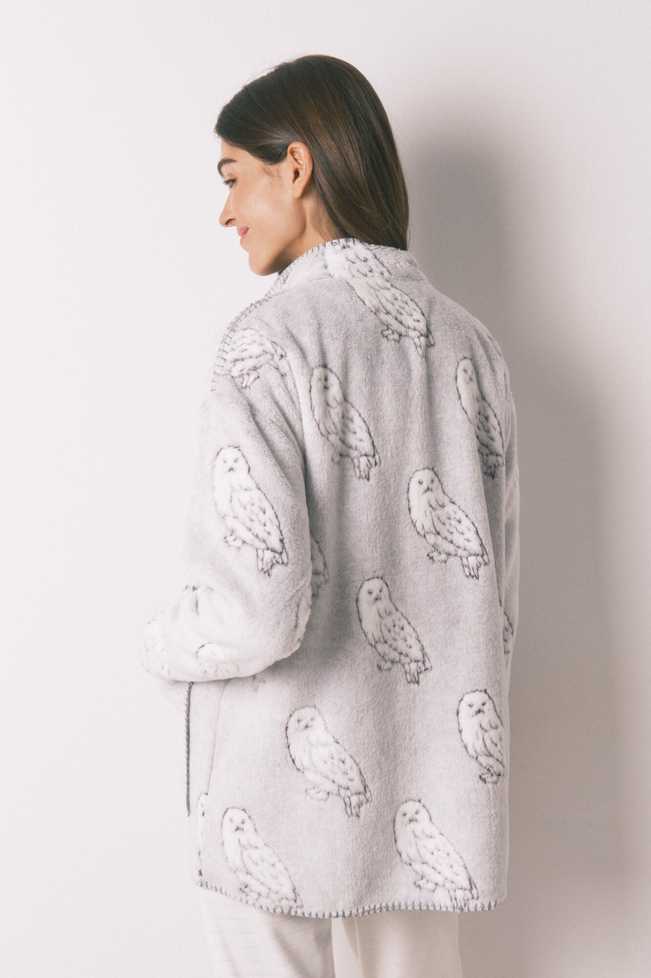 Short fleece robe, grey "Hedwig"